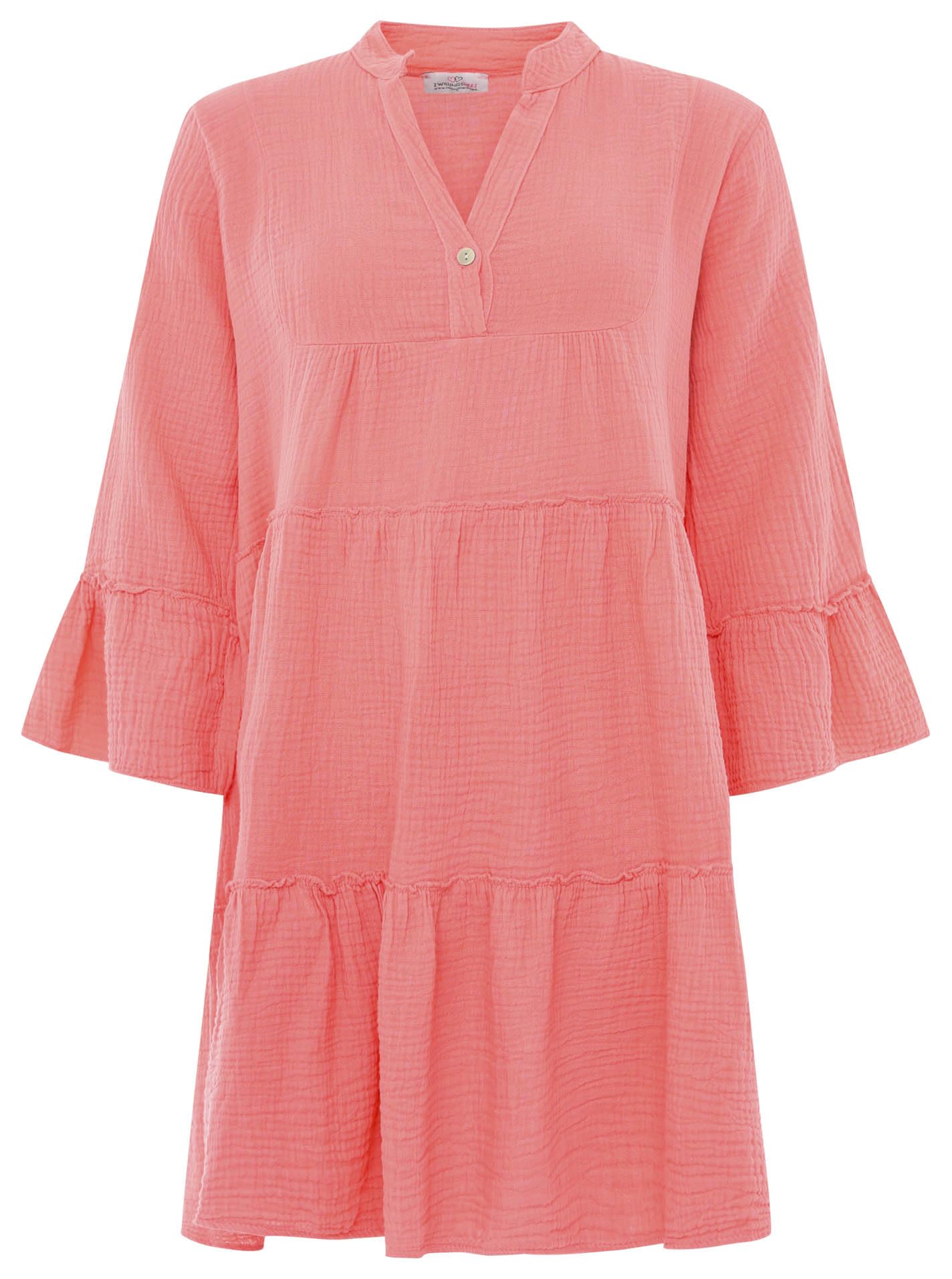 Zwillingsherz Musselin Kleid aus 100% Baumwolle mit V-Ausschnitt – Hochwertige Tunika für Damen Frauen Mädchen - Sommerbluse Freizeitkleid Strandkleid - Locker luftig perfekt für Frühling Sommer