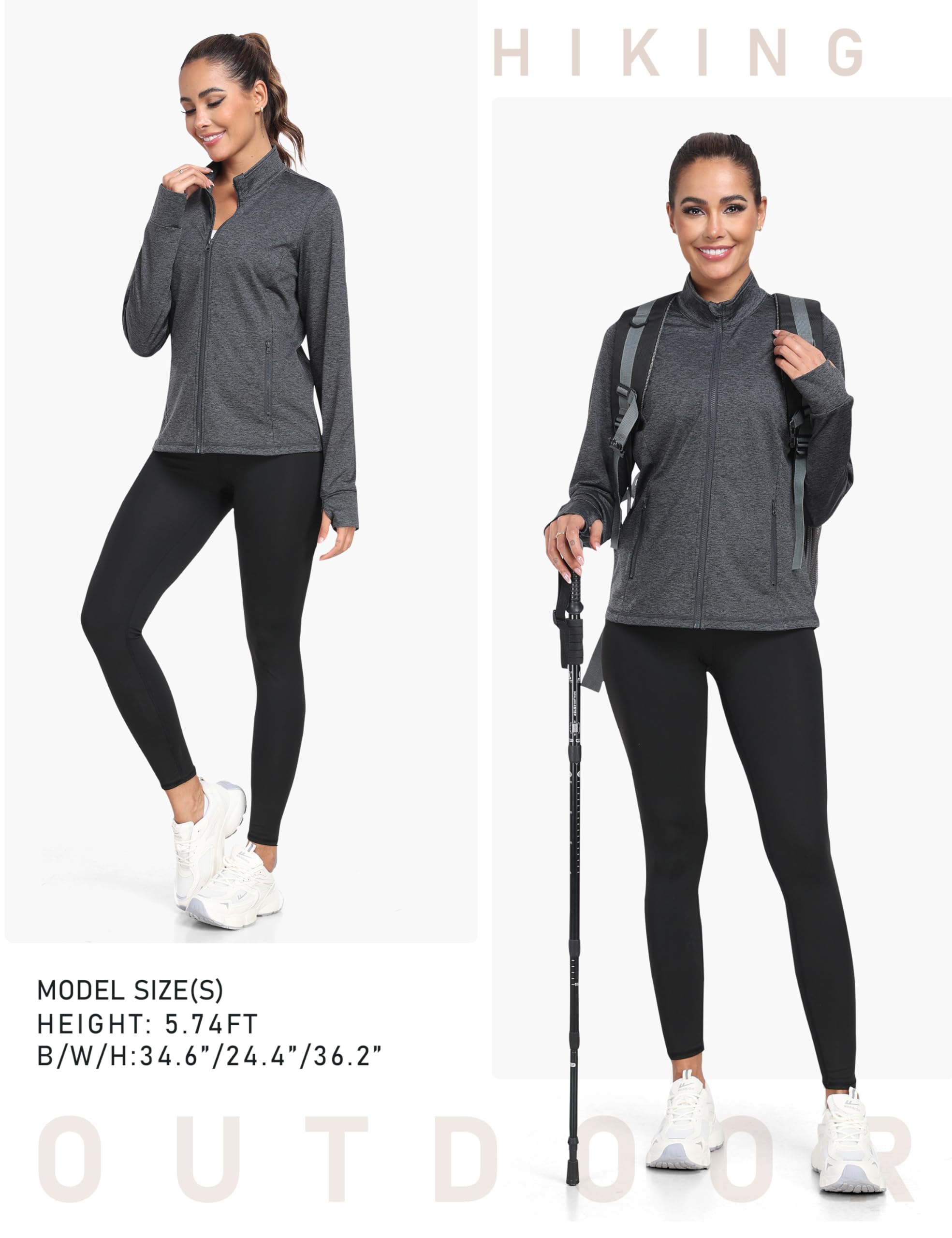MoFiz Chaqueta deportiva con cremallera completa para mujer, con forro polar, chaqueta deportiva para correr y entrenar con bolsillos