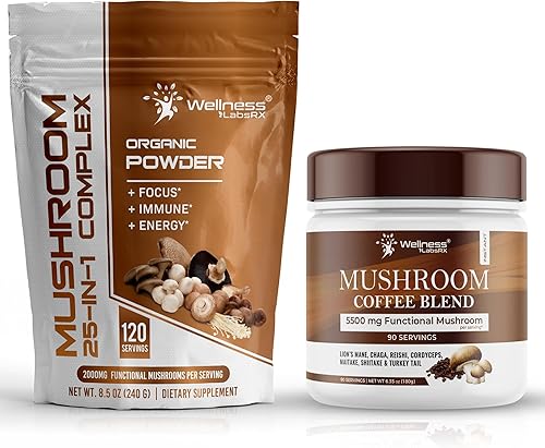 WELLNESS LABSRX Polvo de hongos 2000mg - Mezcla de café de hongos 5500mg