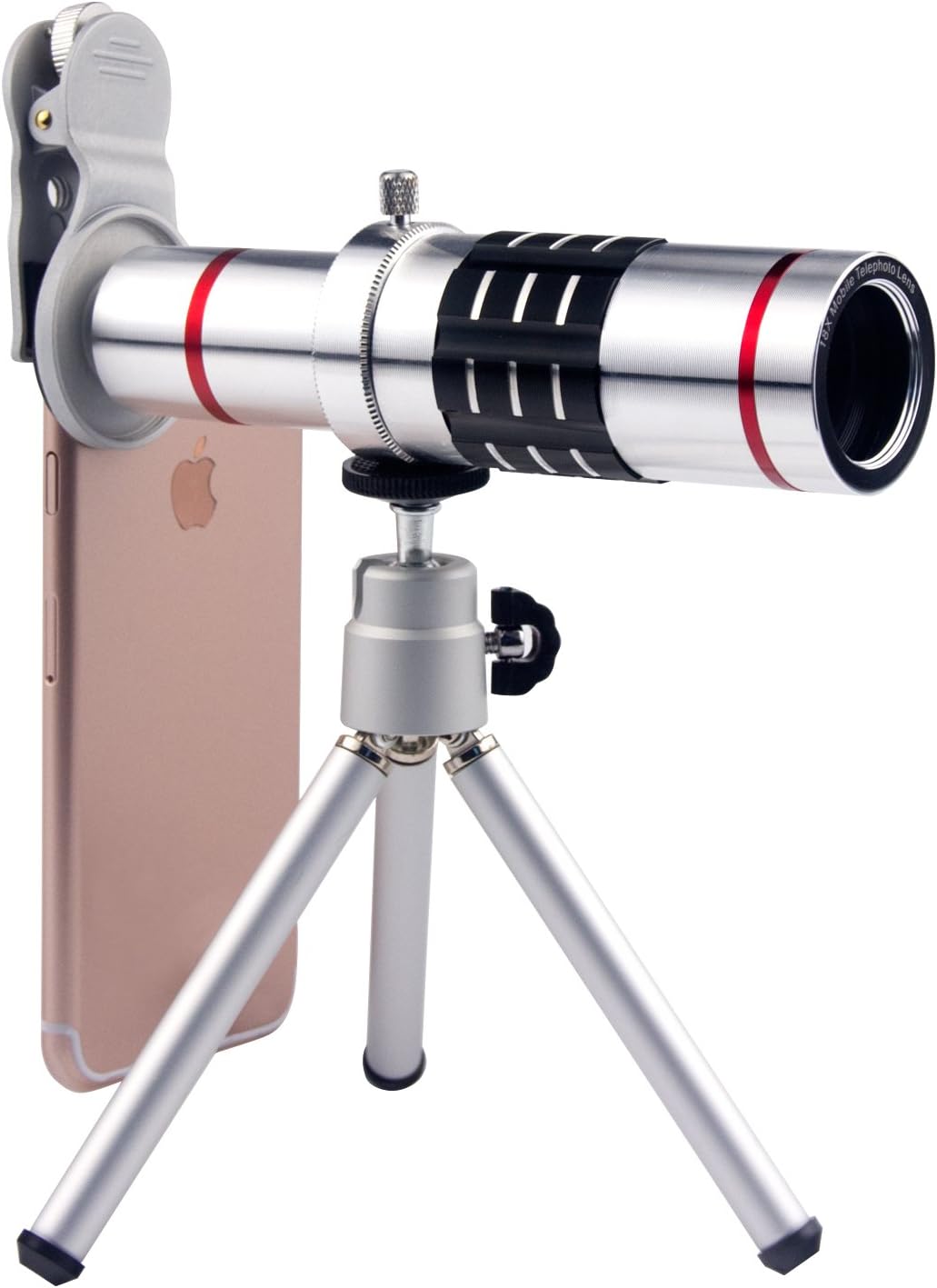 Cell Phone Camera Lens 18X Telephoto Lens with Tripod and Clip for iPhone Samsung Most Smartphones (Silver)