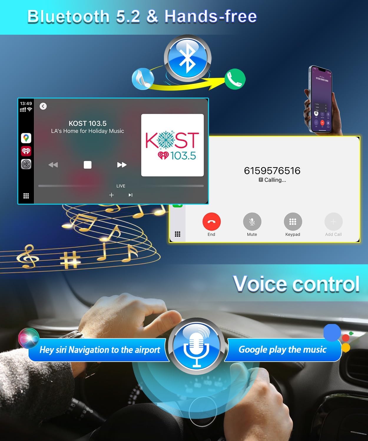 Single Din Car Stereo with Wireless Apple CarPlay, Car Radio with 5" IPS Touchscreen, Car Bluetooth 5.2, Android Auto, Car Backup Camera, GPS, USB & Type-C, FM/AM/RDS, Car Play Stereo for Truck Mp5