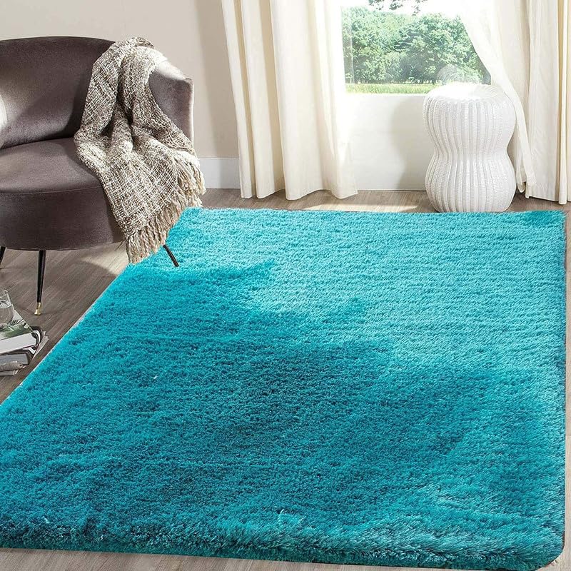 Image of SAGON Anti-Skid Shaggy Carpet Rug for Home | Ultra-Soft Plush Floor Mat for Living Room & Bedroom | Non-Slip, High-Density, Cozy Luxury Decor| 6 x 9 Feet Turquoise