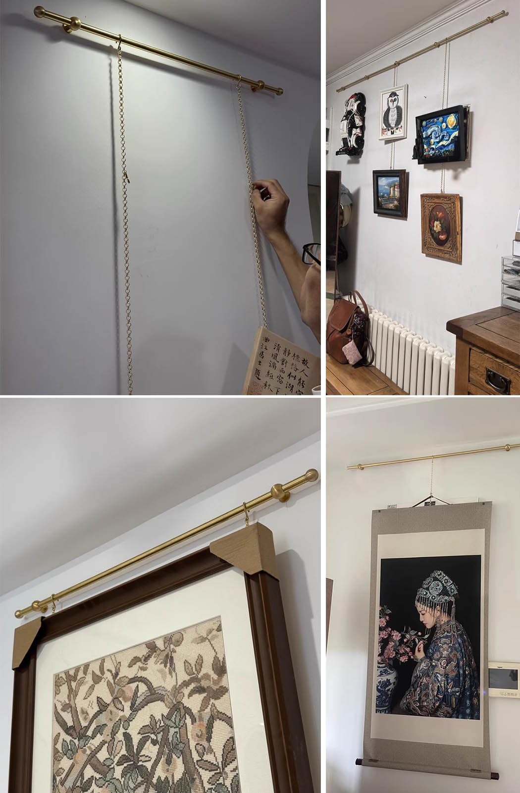 Cimaise pour Tableau Kit de Suspension pour Galerie d'art en Laiton, Supports Métalliques pour Cadres Photo, Poteau de Suspension pour Tableaux sur Murs D'école en Ciment(70cm/27.5in/2.3ft)