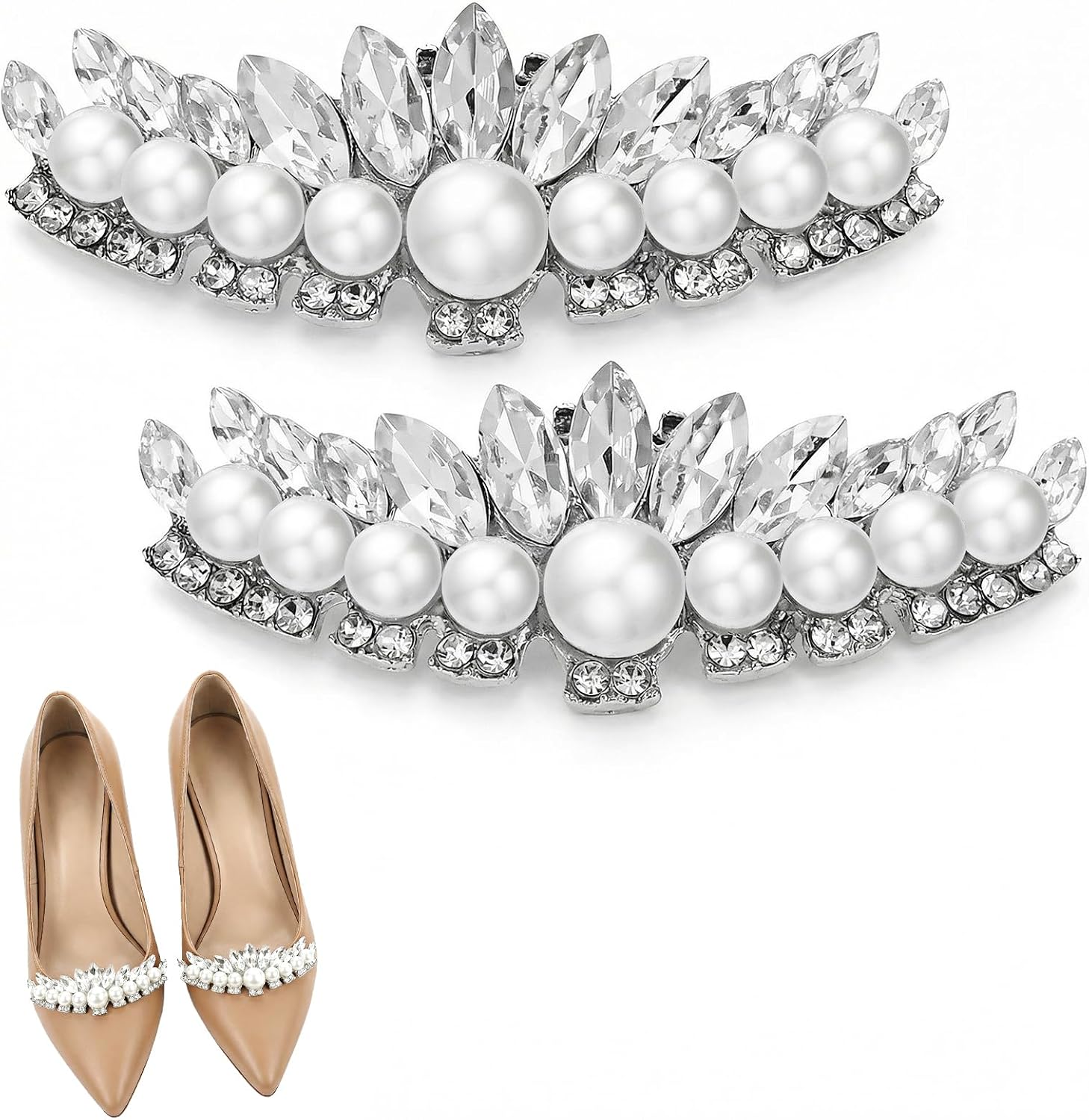 2 PCS Pearl Shoe Clips for Women Dress Shoes