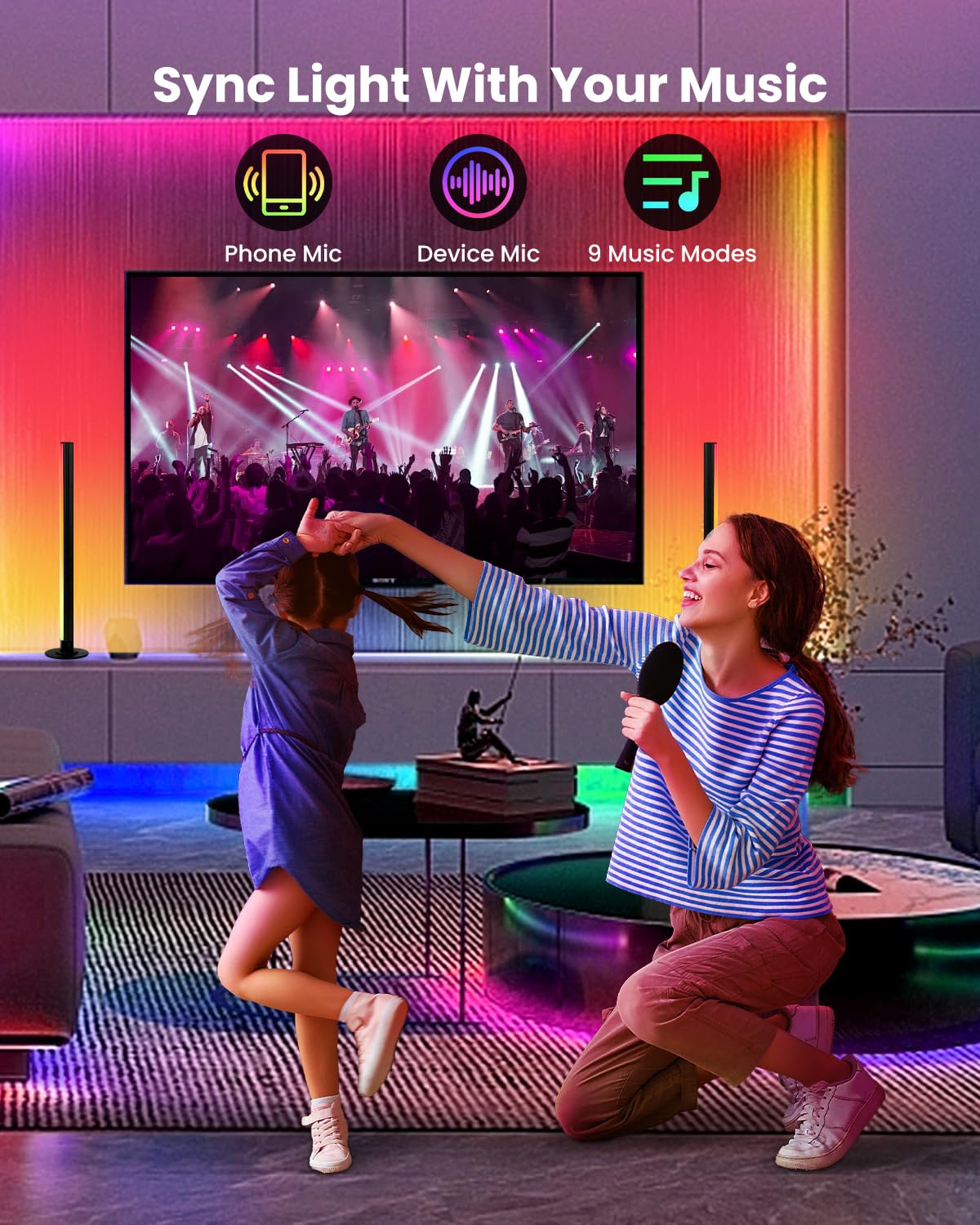 Smart RGB+IC barre luminose a LED, retroilluminazione TV portatile da 15 pollici, illuminazione ambientale da gioco, luce d'atmosfera che cambia colore, controllo APP, controllo vocale, modalità 44