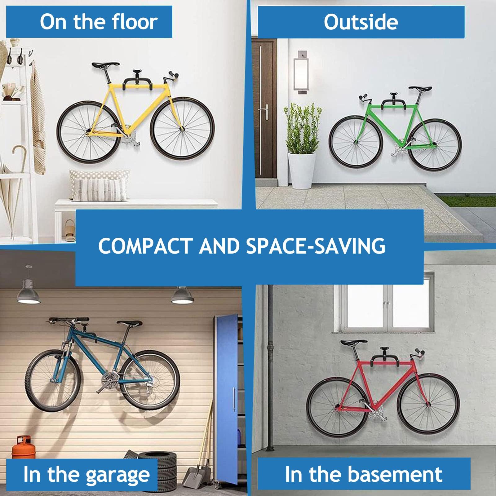 Soporte de Pared Plegable para Bicicleta de Carretera, Montaña y Híbrida - Colgador Bicicleta Pared para Garajes y Hogares Poweka (2 Piezas)