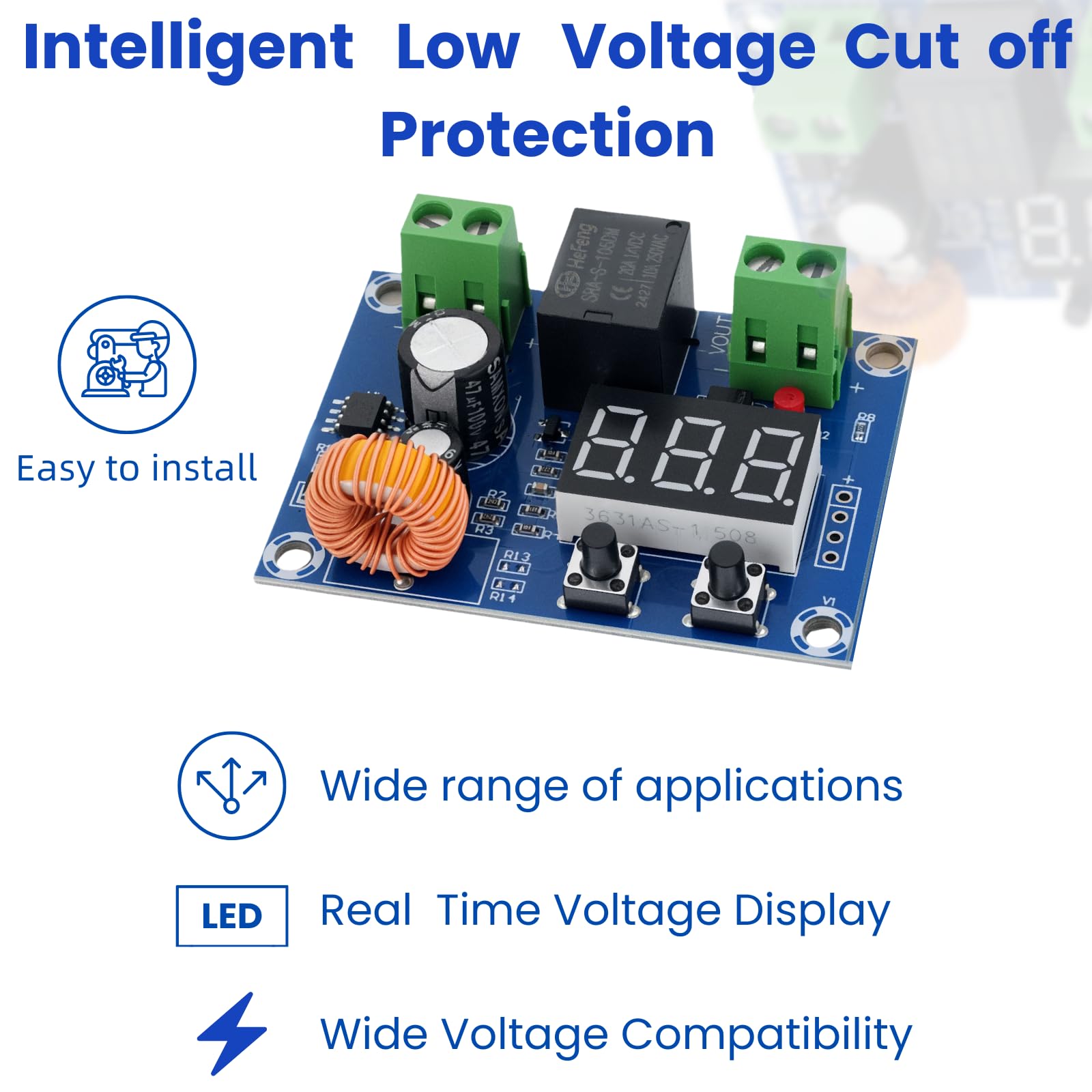 XH-M609 Modulo di monitoraggio della batteria per 12 V-80 V - Spegnimento automatico a bassa tensione, tensione di spegnimento regolabile, ideale per immagazzinare energia, sistemi solari