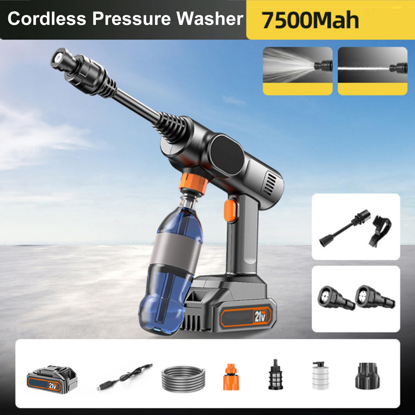 Hidrolimpiadora Inalámbrica A Presión Accesorio De Rociado Manual Portátil | Pulverizador De Agua A Alta Presión Máquina Para Lavar Coches, Entradas, Patios, Exteriores, Caravanas