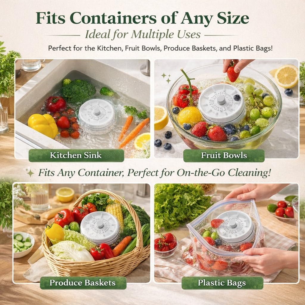 Fruit and Vegetable Washing Machine, Wireless Fruit Cleaner Device with Titanium Electrolysis, IPX7 Waterproof Portable Produce Cleaner Purifier for Veggies Fruits Meat Seafood Kitchen (White)