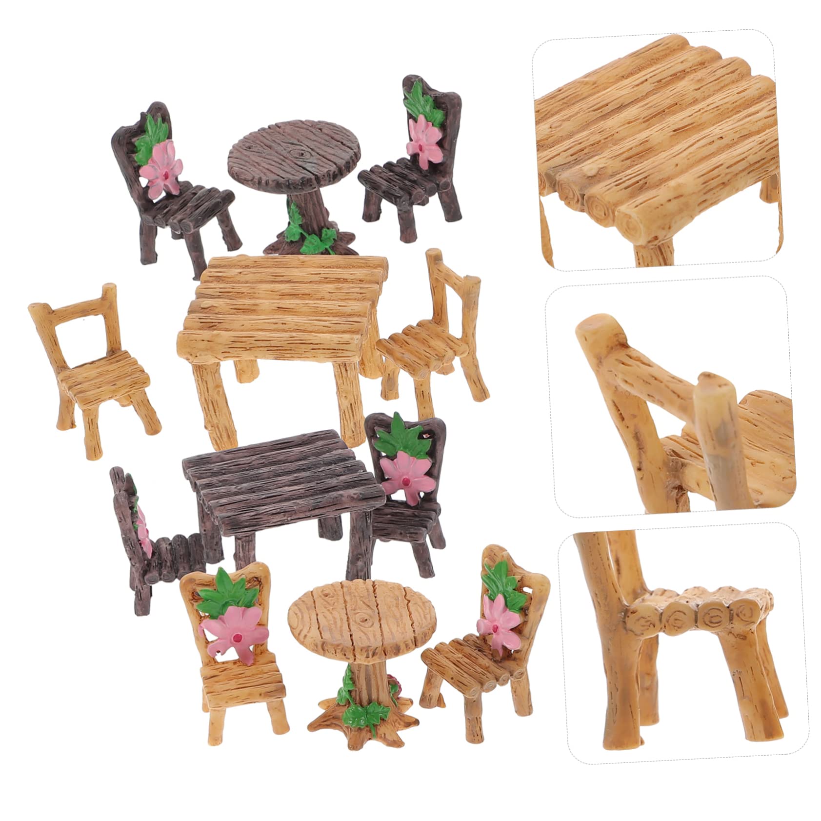 POPETPOP 4sets Micro Table and Chair Set Fairy Decor Fairy Garden Kits Outdoor Decor Mini Furniture Mini Fairy House Accessories Garden Gnome Miniature Garden Furniture Garden Fairy Resin - Image 4