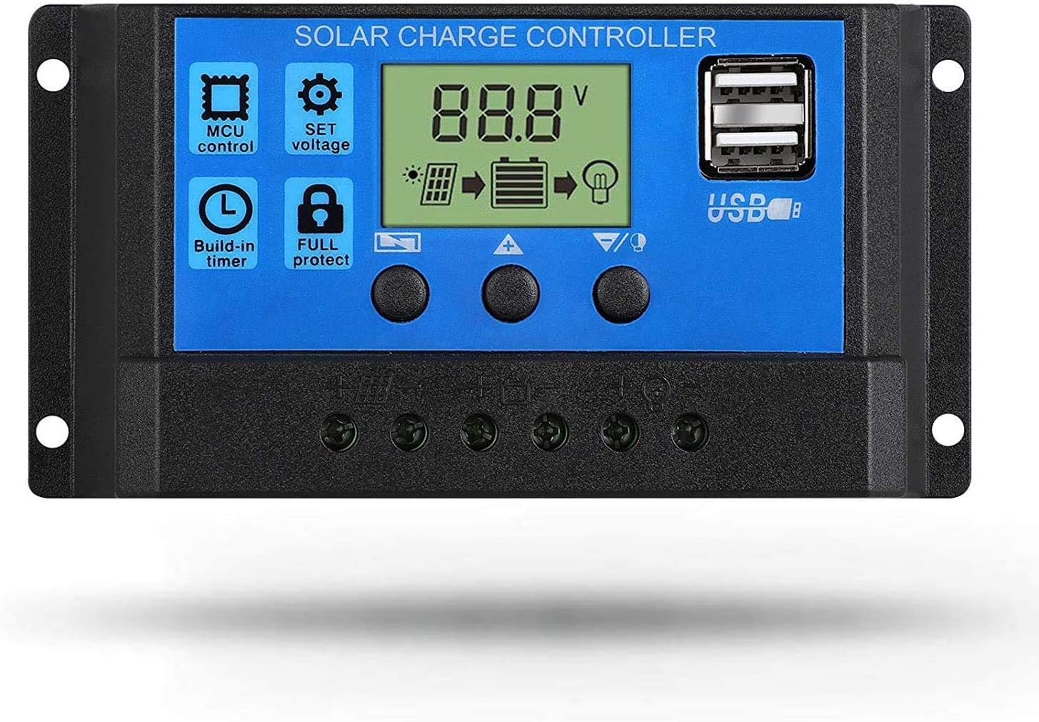 Solar Charge Controller, Lpluziyyds 10A Solar Panel Controller 12V/24V PWM Auto Parameter Adjustable LCD Display Solar Panel Battery Regulator with Dual USB Port : Patio, Lawn & Garden