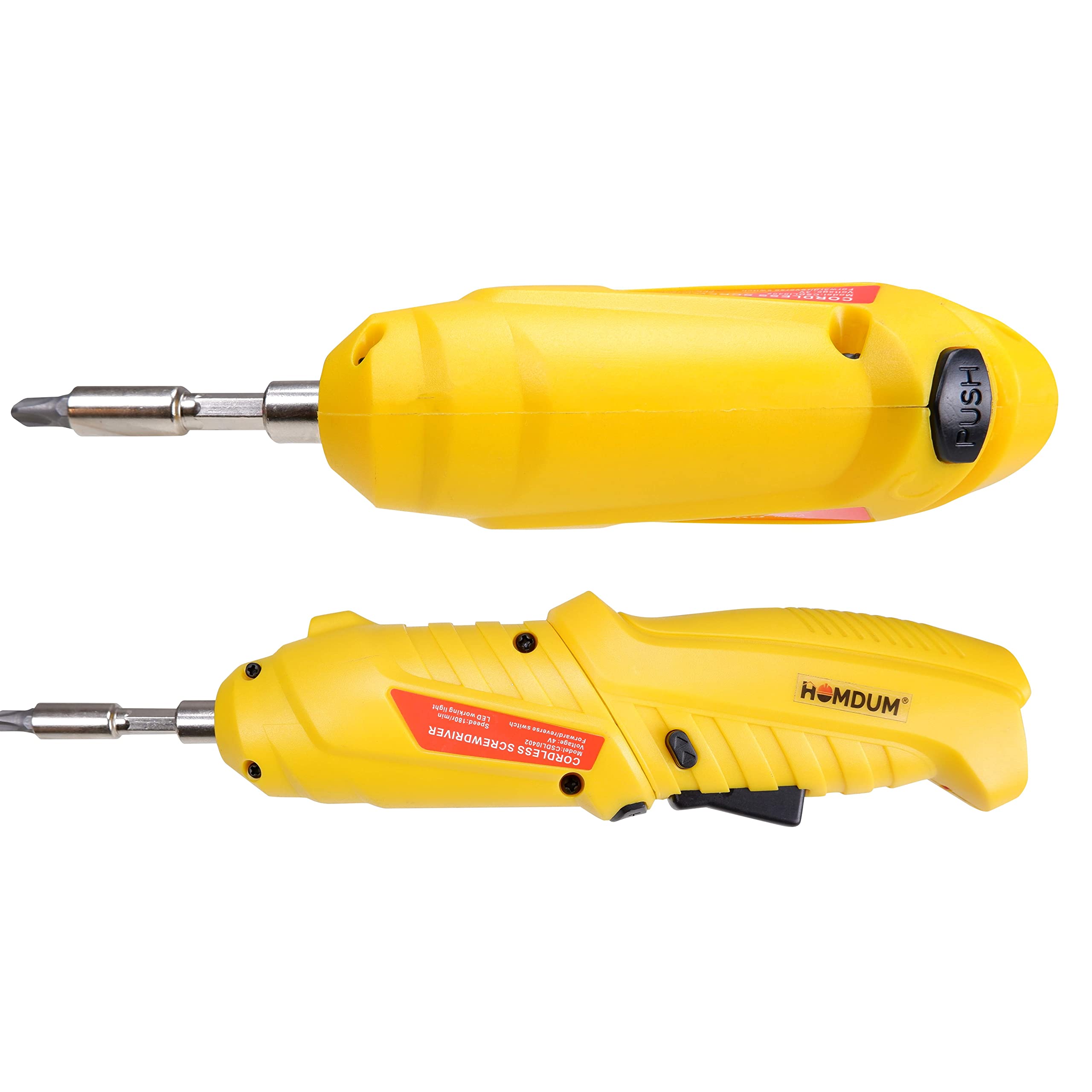 Homdum MAF Rechargeable and 90° Rotatable Cordless Drill Screwdriver Kit with Onboard LED Light and 11 Pieces Accessories 4V 6.35mm (Yellow) 4