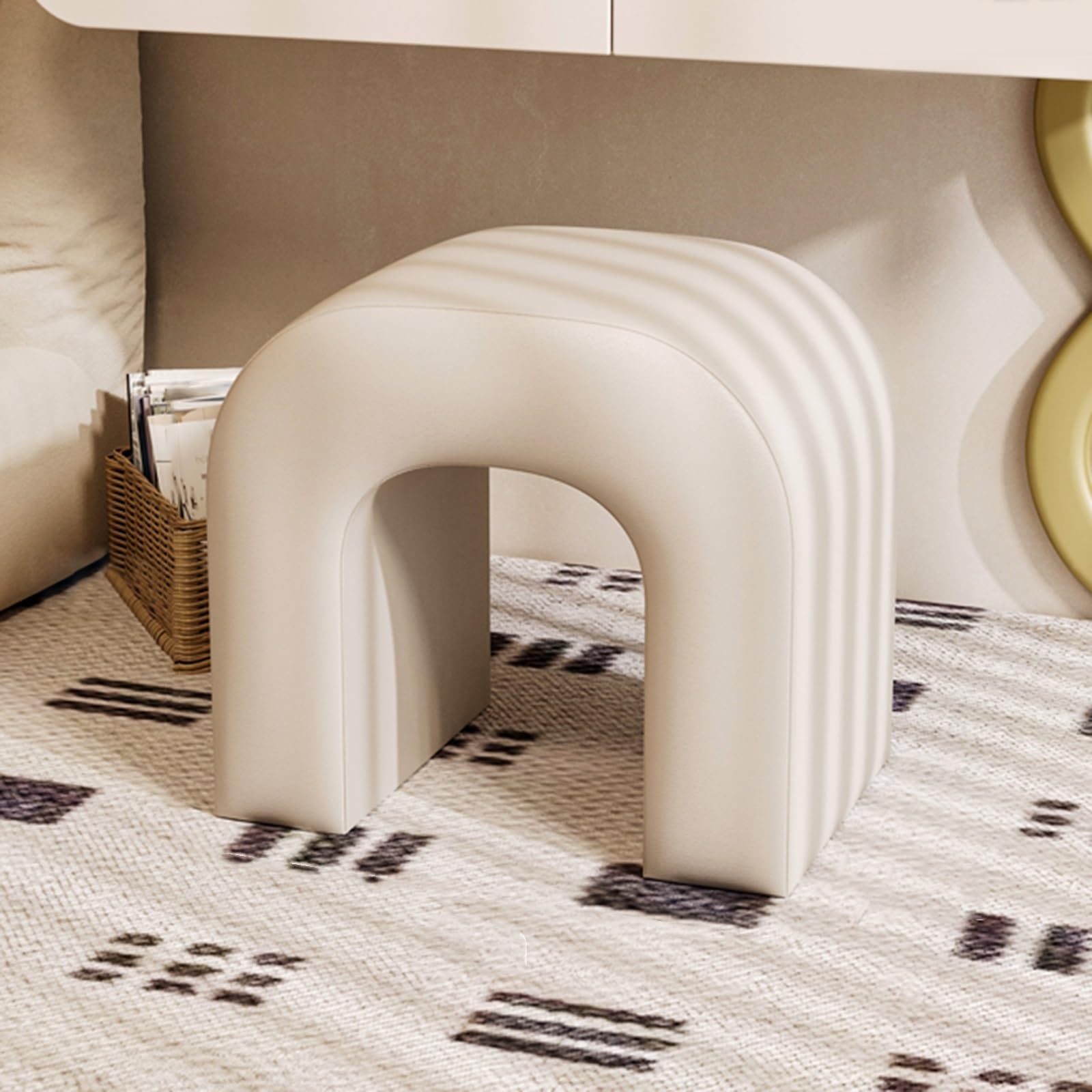 Repose-pieds élégant blanc cassé en cuir PU avec coffre intégré