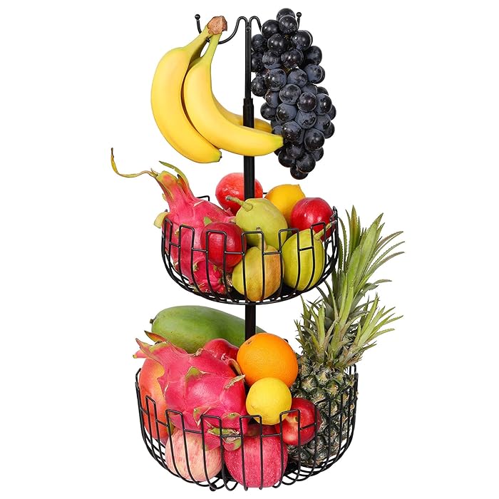 Buy 2 Tier Fruit Basket Metal Countertop Fruit Vegetables Bowl