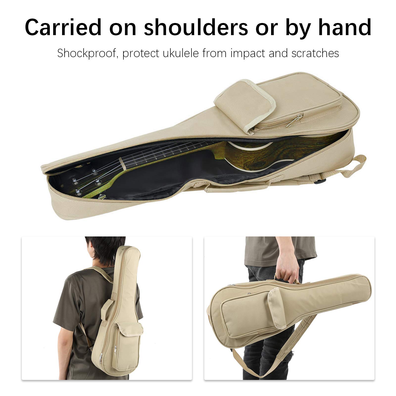 Housse pour Ukulélé 24 Pouces, Beige, Oxford Imperméable avec Bretelles Réglables - Protection Anti - Choc, Poche Externe Pratique, Transport Facile