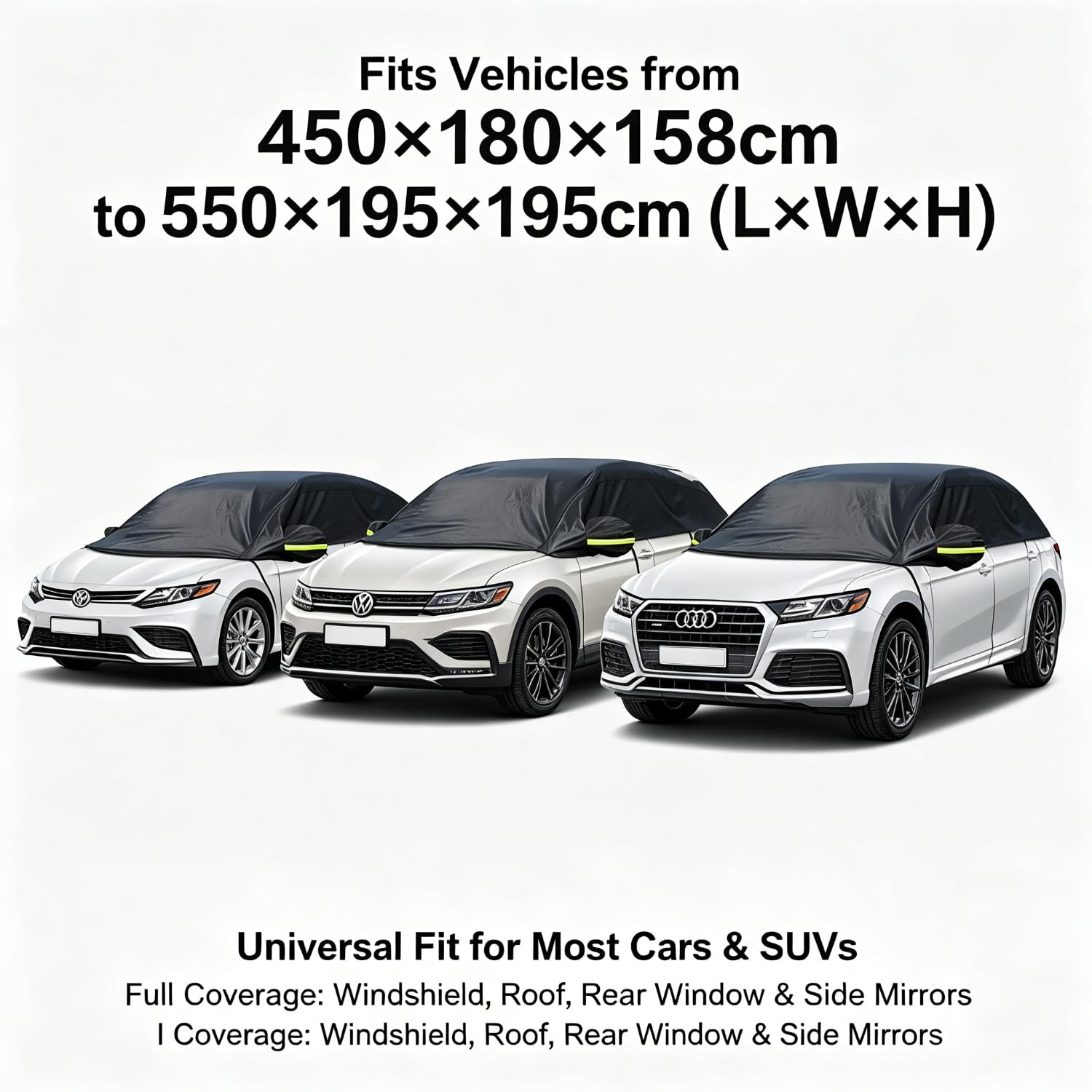 Auto Halbgarage Schwarz,Wasserdicht 210D Universal Halbgarage für Limousine für Auto Allwetterschutz vor Regen, Staub, Sonne und Laub für Windschutzscheibe