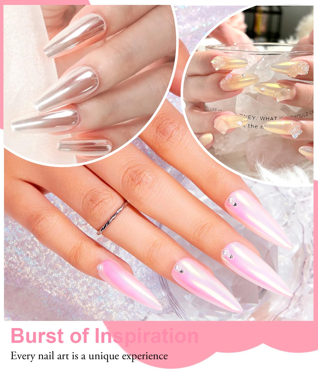 Puder do paznokci Pearl Chrome - 3 szt. Biały chromowy puder do paznokci, Neon Glassy Ice Chrome puder do paznokci, Gładki luksusowy perłowy Aurora Mirror Effect Pigment, DIY Deco Nail Art