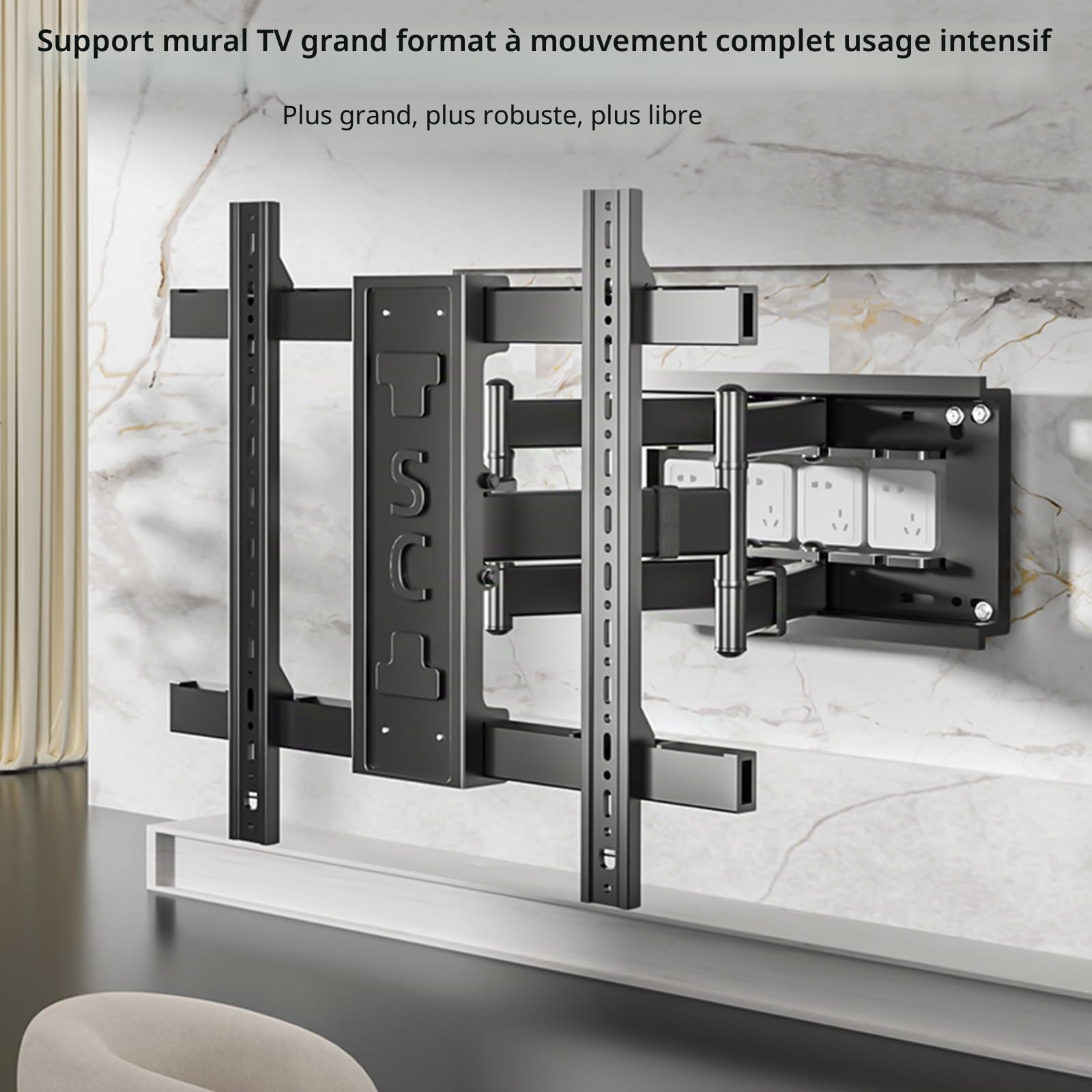 Support Mural TV pour écrans 50-90 Pouces Jusqu'à 85KG, Support TV Mouvement Complet Orientable Inclinable Extensible, Accroche Television, Fixation TV Murale Bras Articulé, Max VESA 650x600