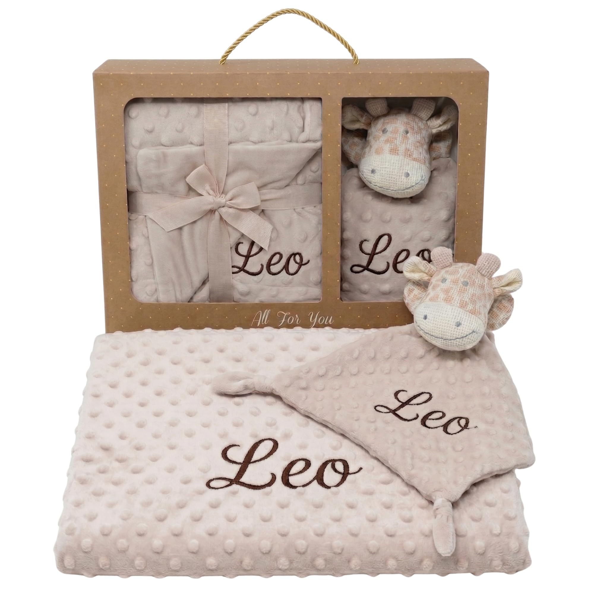 Pack Manta Bebé Personalizada con Nombre Bordado con Doudou Crochet Regalo Personalizado Bebe Recién Nacido Niño Niña Mantita Suave 110x80 cm Dou Dou 25x25 cm Apego Baby Shower Bautizo