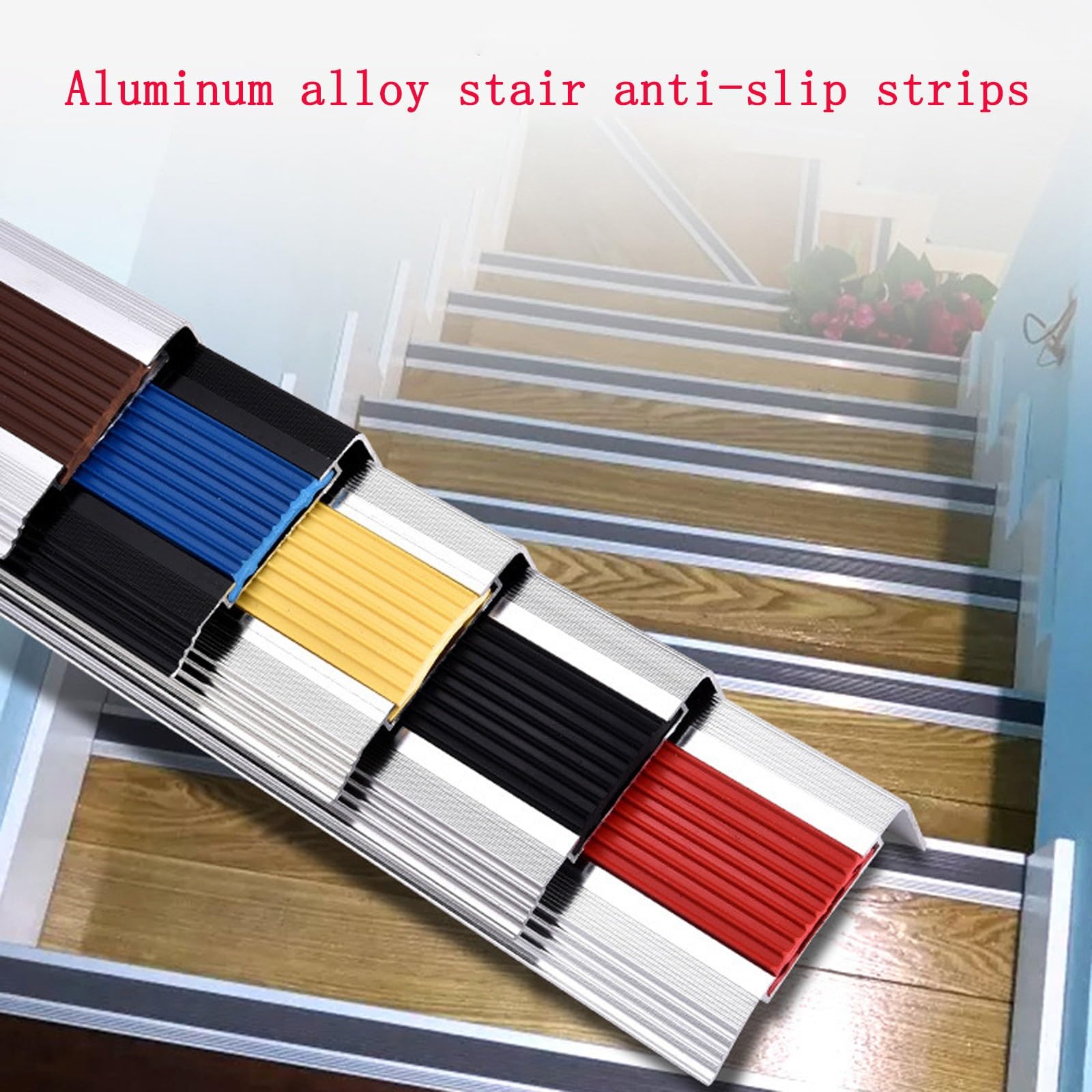 Tira De Escalera Antideslizante Aleación Aluminio, Tipo L Tira Antideslizante, Tira Del Piso Tira Impermeable, Doble Antideslizante, Proceso De Anodizado, Apto para Escaleras Interiores Y Exteriores (