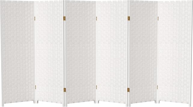 4 ft. Short Woven Fiber Folding Screen - White - 6 Panel