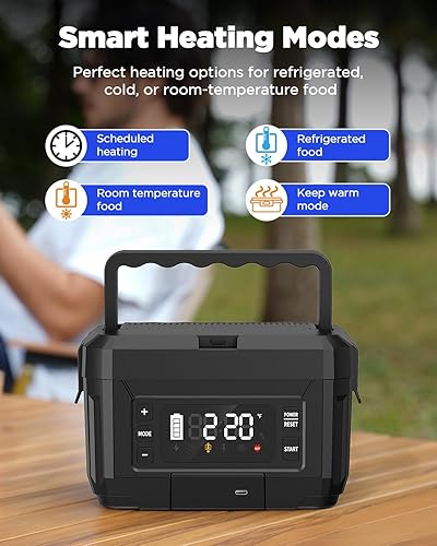 Miniatura 3 de Fiambrera eléctrica inalámbrica para adultos Fiambrera autocalentable de acero inoxidable de 1.2L con dos baterías recargables extraíbles de 20000