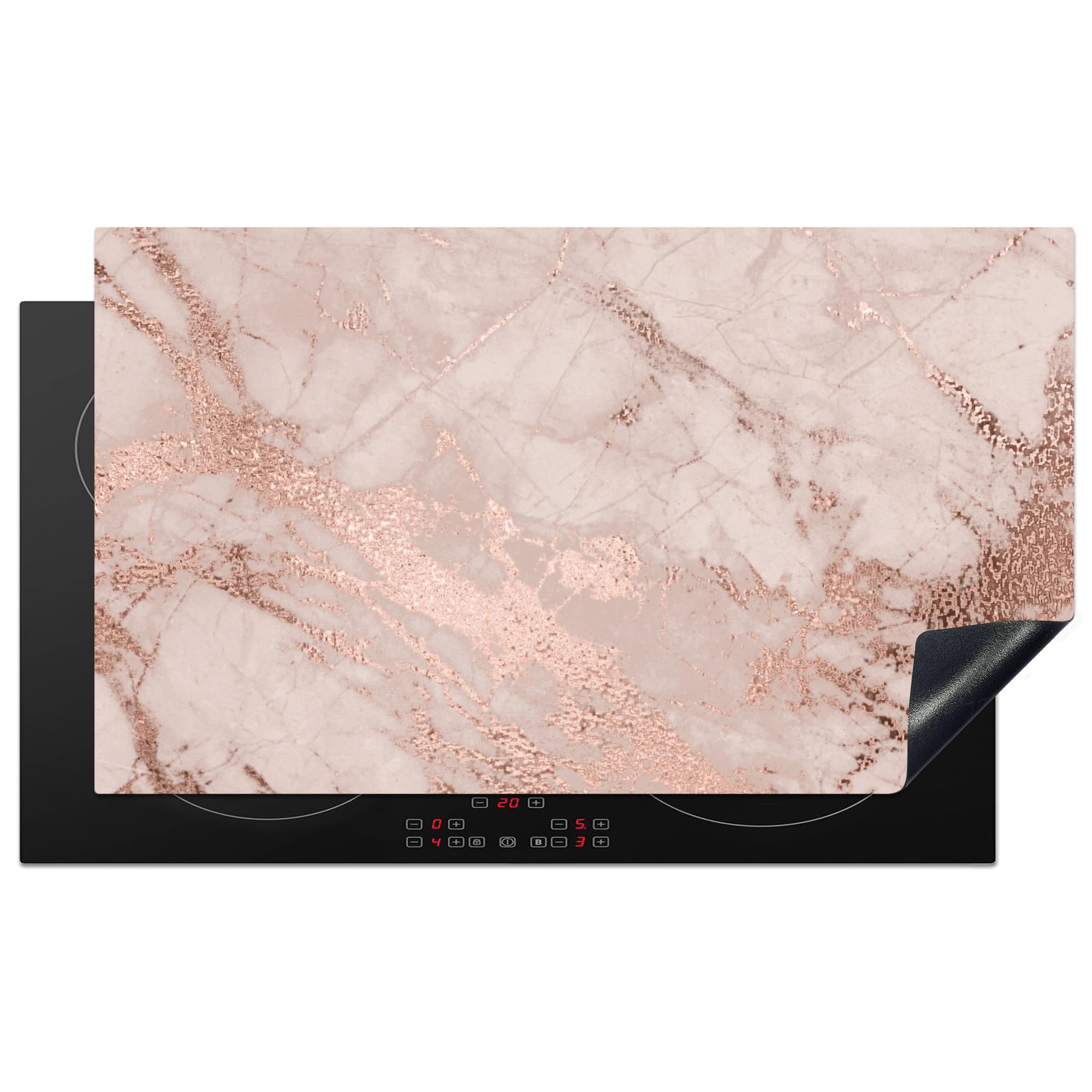 KitchenYeah© Induction Hob Protector Mat 20.3"x35.3" / 89.6x51.6 cm Cooker Top Protectors Cover Ceramic Covers Electric Hobs Vinyl Marble - Pink - Luxury - Marble Look - Glitter - Design
