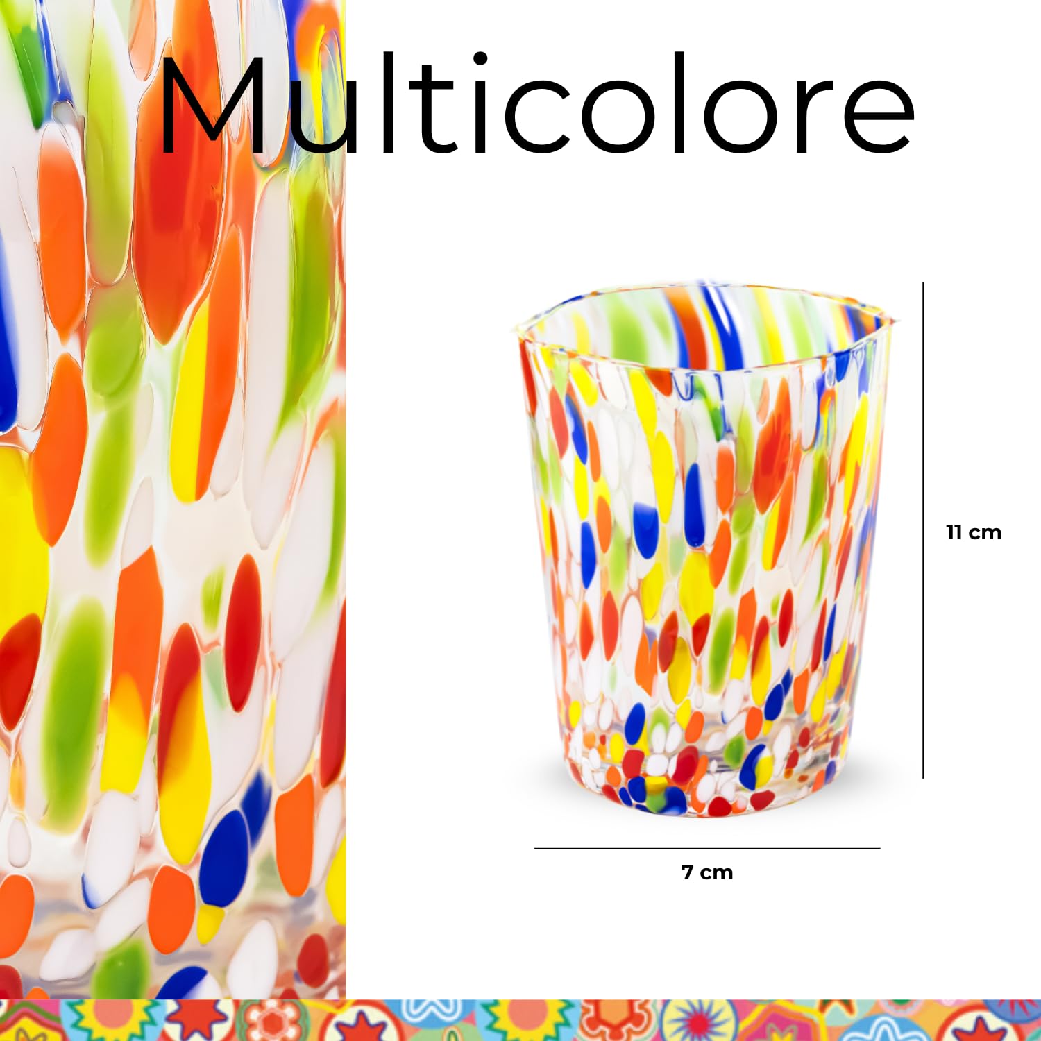 Gocce di Murano 2 Bicchieri Acqua Lavorati Secondo la Tradizione degli Artigiani di Murano, Bicchiere Soffiato e Lavorato a Mano 300 ml - Bicchieri Acqua Vetro Arcobaleno Pioggia