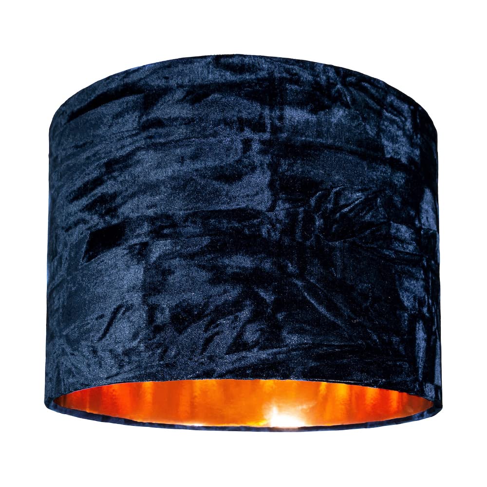 Modern Midnight Blue Crushed Velvet 10"" Table/Pendant Shade with Copper Inner...
