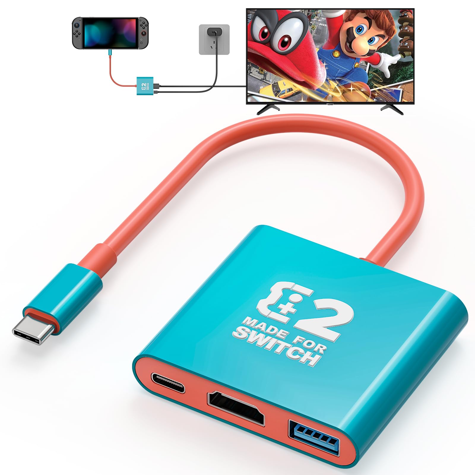 Tendak USB C na HDMI Adapter do przełącznika, 3 w 1 USB -C Hub z USB 3.0 PD Charge 4K Konwerter HDMI do przełącznika Nintendo/OLED