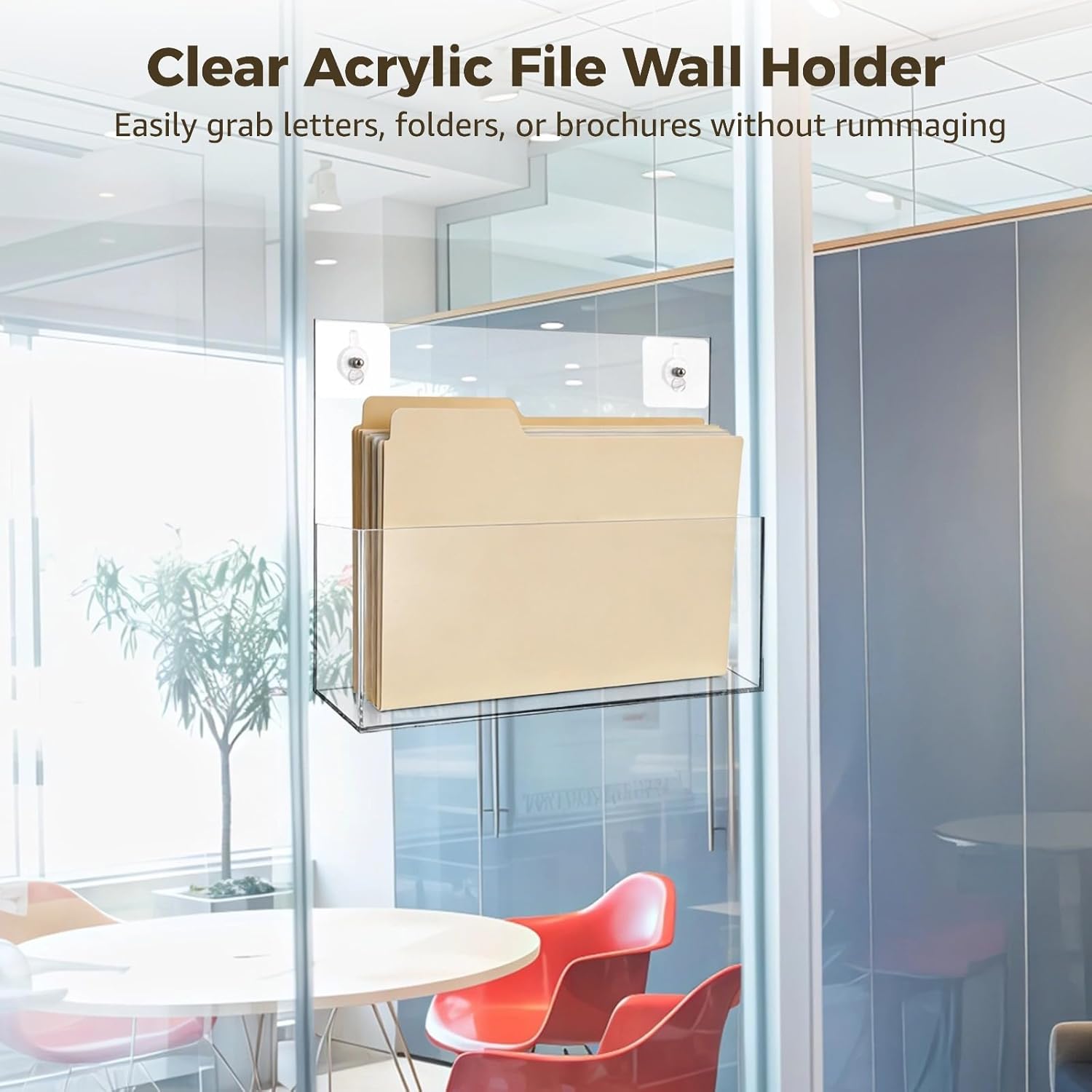 Homaisson 透明アクリルファイルホルダー 2個 壁掛けファイルオーガナイザー 粘着フック付き 斜めの底の壁ポケットラック 手