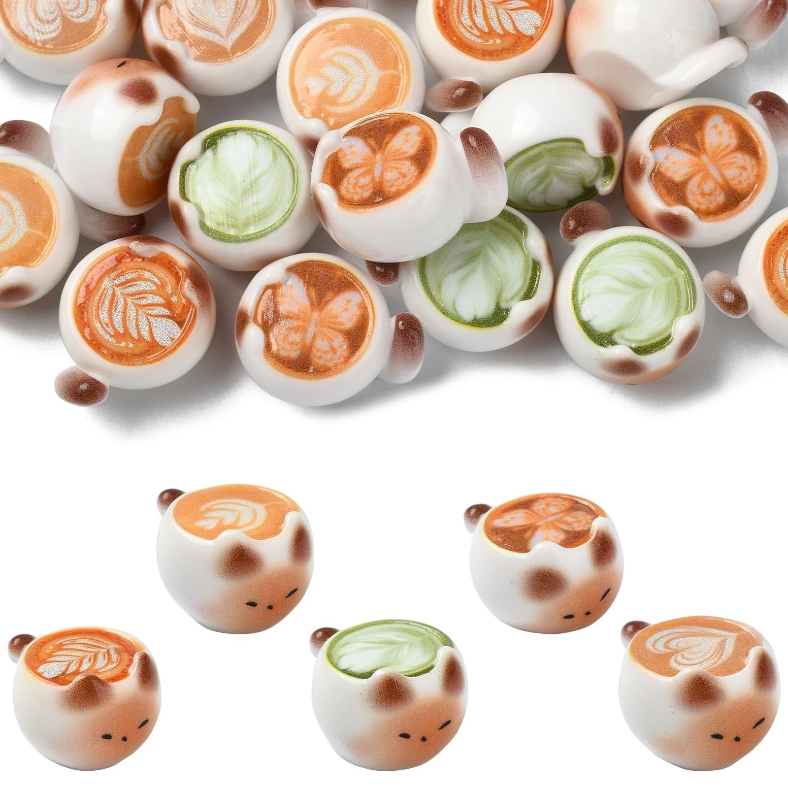 UR URLIFEHALL 20 Pcs 5 Styles Resin Coffee Cup Figurines 3D Cat Shape Cafe Drink Decorations for Home Office Car Interior Dashboard Ornaments