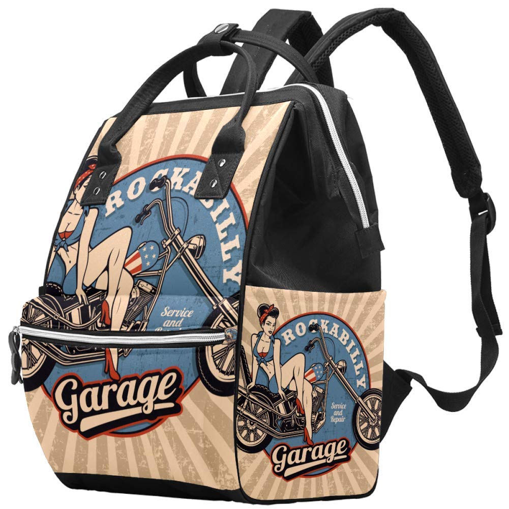 Vintage Rockabilly Garage Motorcycle Beauty Diaper Bag Laptop