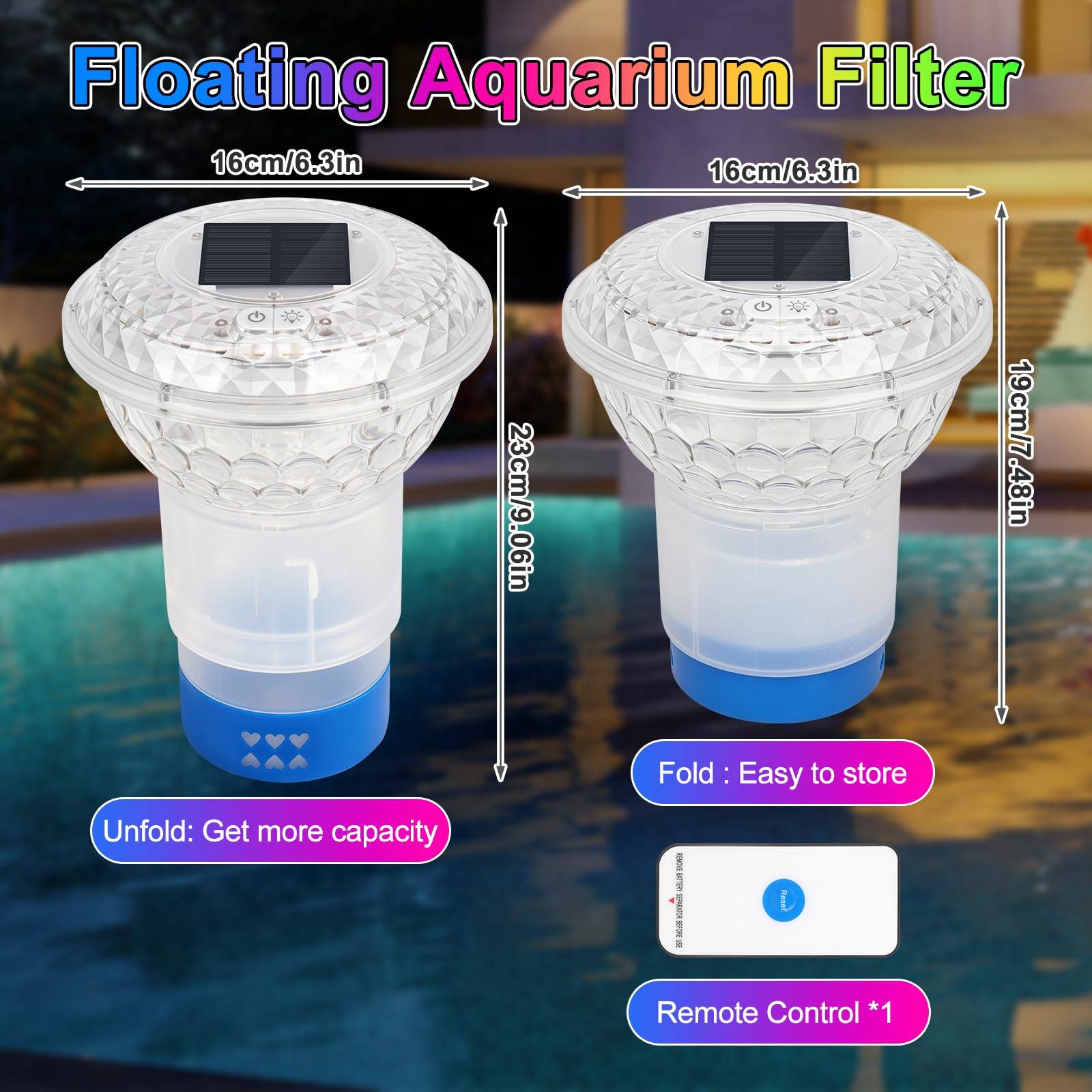 Dosierschwimmer Pool, 7 Farben Dosierschwimmer Whirlpool, Chlorschwimmer Pool mit Bunte Lichter, Solar Poolbeleuchtung mit Fernbedienung, für Hot Tub und Großraumpool, Einstellbare Freigabe