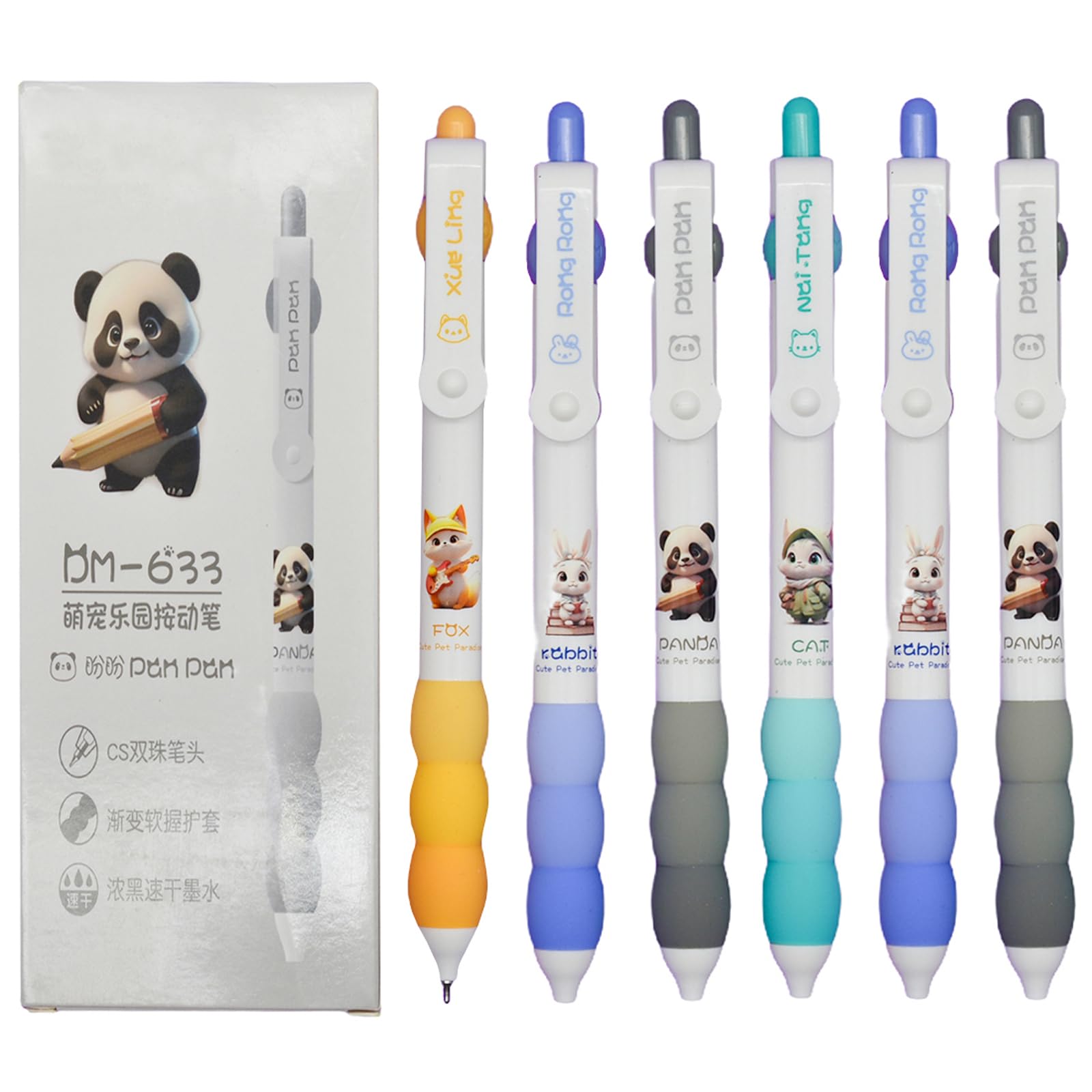 Maydahui 12 PCS Cute Animal Rollerball Gel Pen Panda Fox Cat Rabbit Style Novelty Retractable Pens CS Double Bead Quick Drying Black Ink for Party