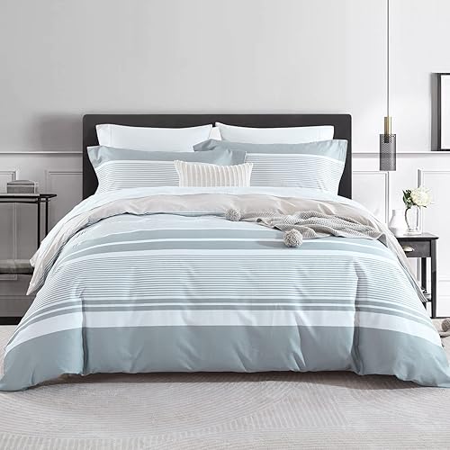 Miniatura 9 de Juego de funda de edredón de lino de 3 piezas, mezcla de lino belga natural puro, funda de edredón blanca tamaño King de 90 x 104 pulgadas con 8