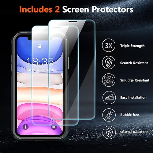 Miniatura 6 de SUPFINE Funda 5 en 1 para iPhone 11, 10 pies a prueba de caídas militar 2 pantallas de vidrio templado, 2 protectores de lente de cámara templada