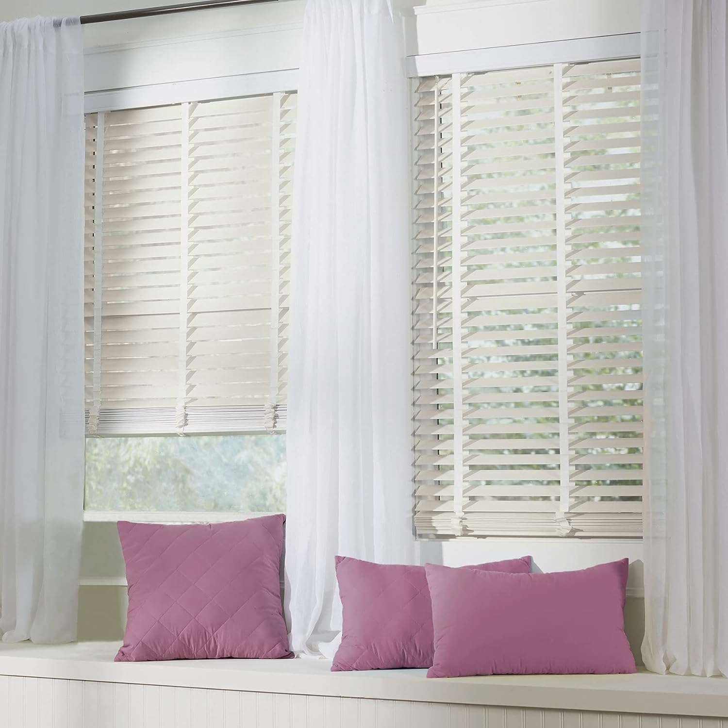 BrylaneHome 2" Faux Wood Cordless Blind Horizontal Slats