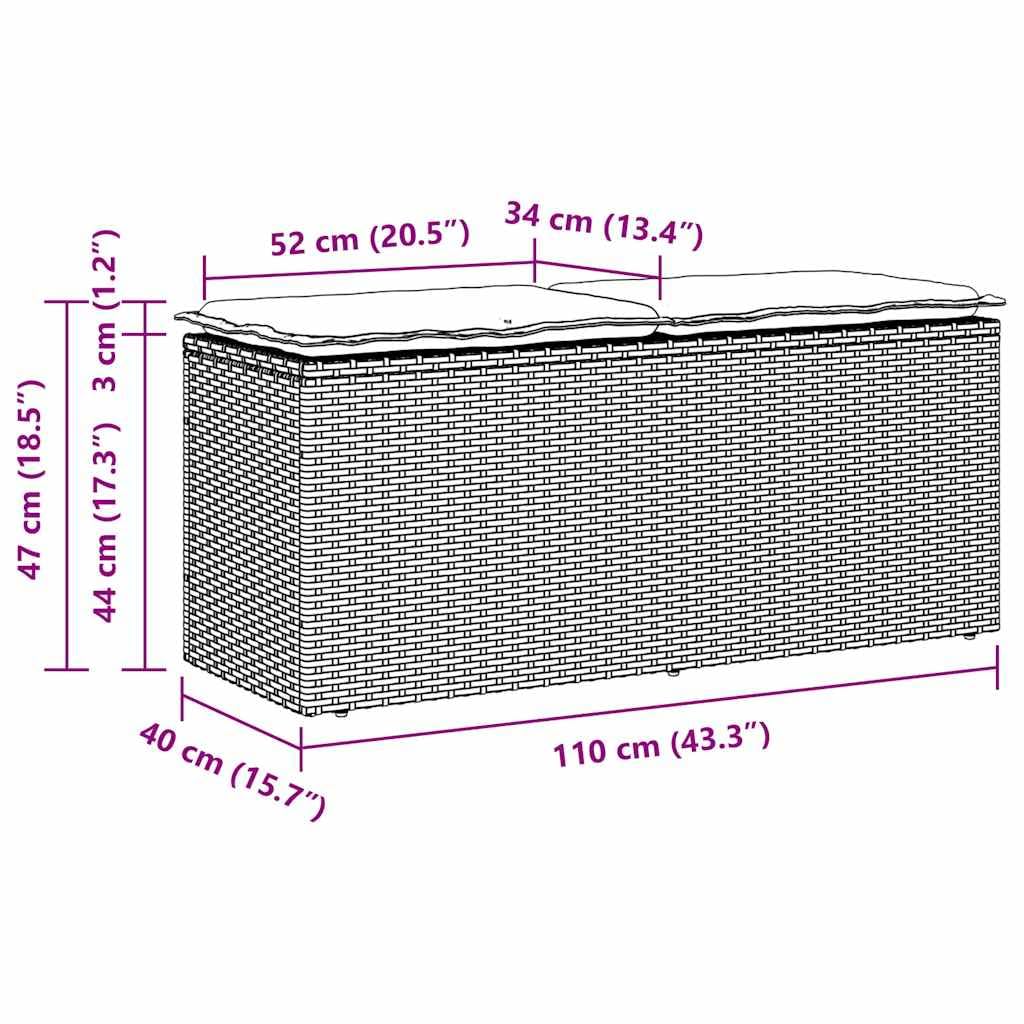 VidaXL Gartenbank mit Kissen Schwarz 110x40x44 cm PE-Rattan, Terrassenbank, Außenbank, Garten Sitzbank, Outdoor Bank, Sitzbank Terrasse
