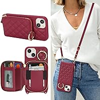 Vista 9 de Funda tipo cartera con bandolera para iPhone 15 Pro Max, funda de piel sintética con cierre de cremallera, funda tipo atril con ranuras para Oro Rosa