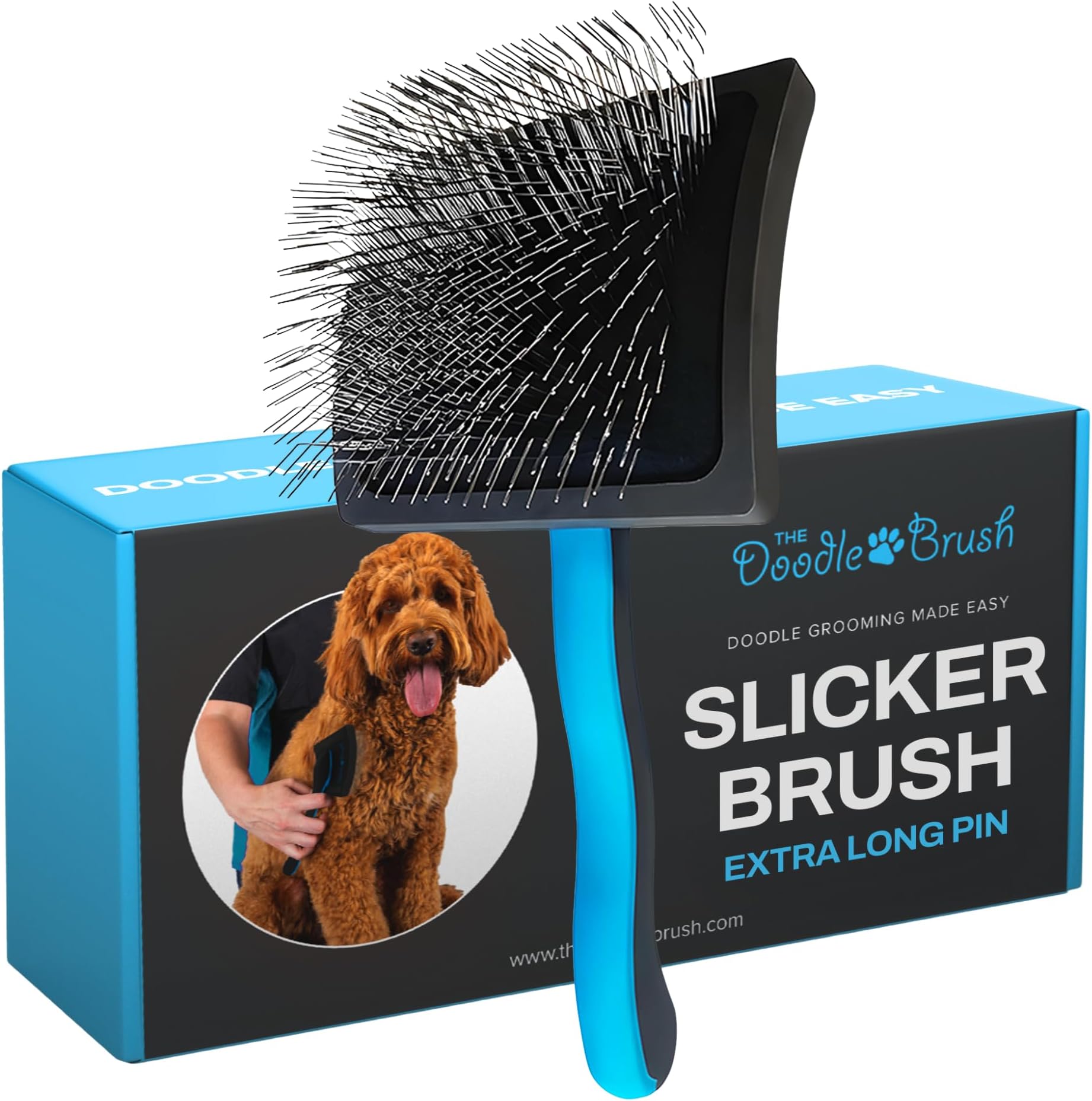 Slicker Dog Brushes for Grooming Detangler, Poodle Pin Dematting Dog Grooming Brushes, Extra Long Pin Slicker for Goldendoodle, Cockapoo, Cavapoo, Tangle-Free Groom Shiny Coat