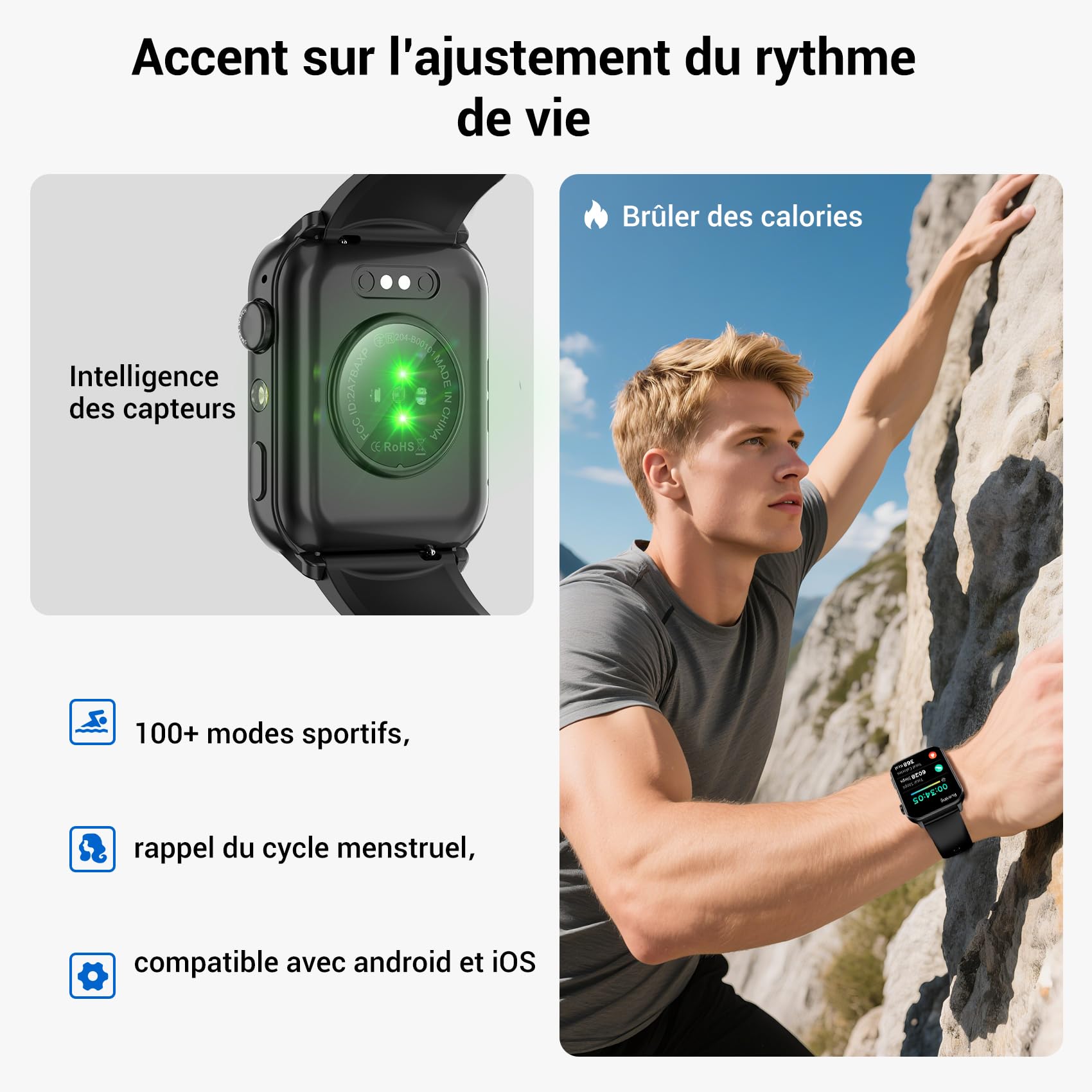 Montre Connectée Homme Femme avec Appels Bluetooth, Écran 1,91″ HD, Fréquence Cardiaque & SpO₂, 120+ Modes Sportifs, Suivi Sommeil & Podomètre, Étanche IP68, Lampe Torche, 2 Bracelets, Android & iOS