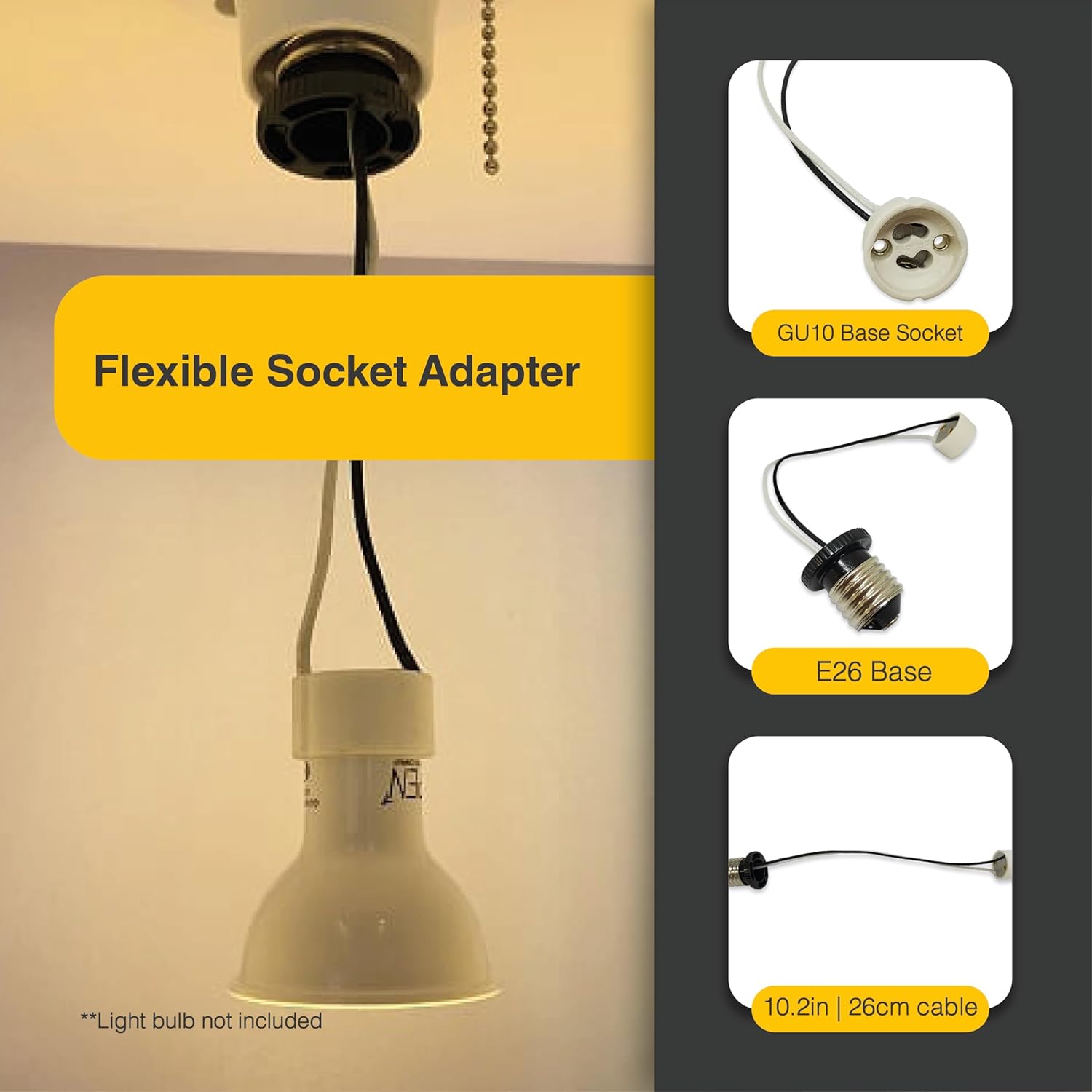 5 Pack Light Socket Bulb Extender for E26 E27 Adapter to GU10 lamp with 10.2 inch Cable