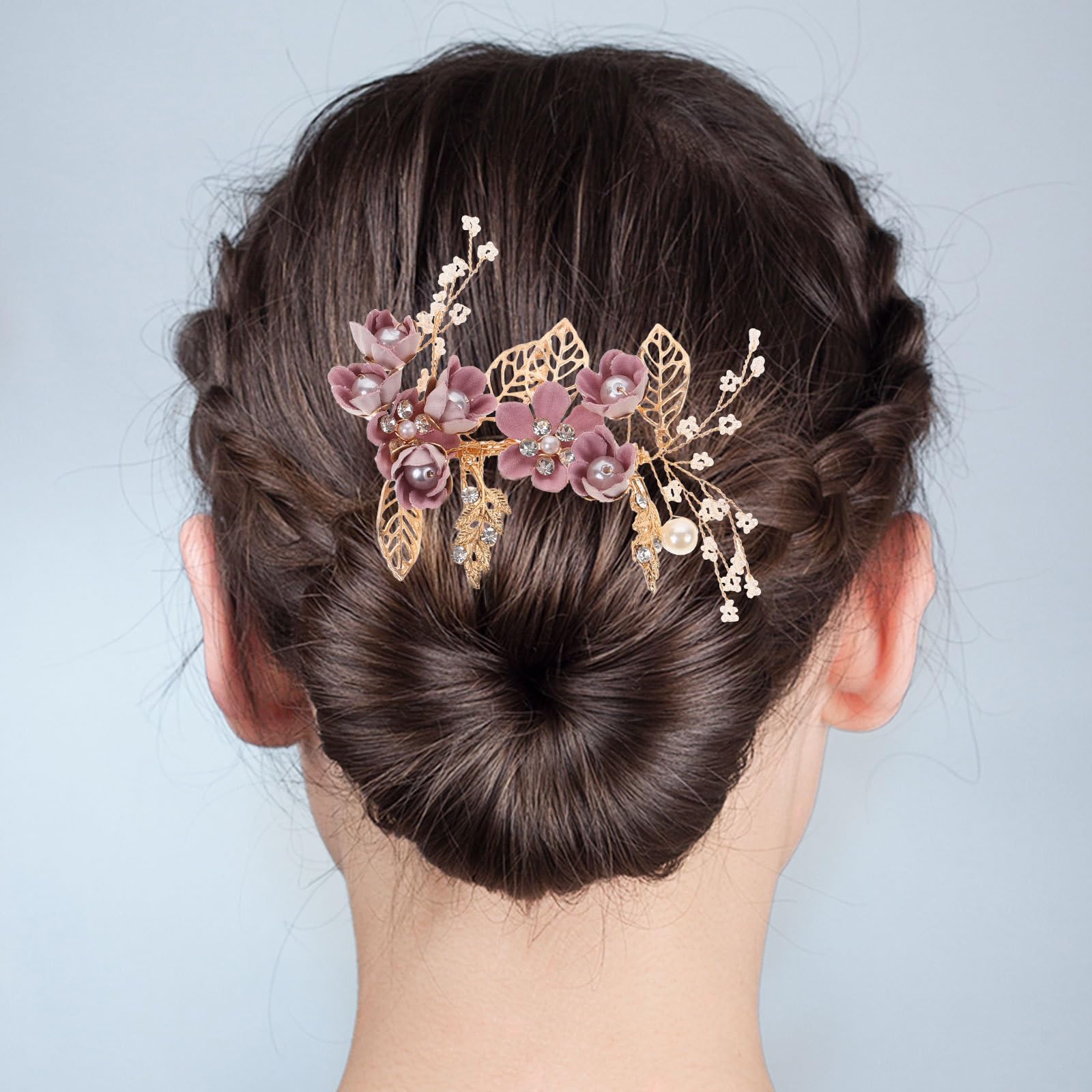 IMIKEYA Juego de Peinetas de Novia 4 Piezas Flores y Cristales Delicados para Boda y Fiesta Accesorios para Cabello Mujer Invitada y Novia