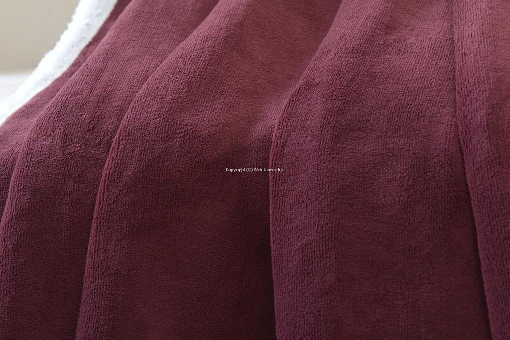 Web Linens Inc Multiple Colors- Reversible - Sherpa/Microplush Throw Blanket- 50"x 60"-Burgundy - Exclusively by Blowout Bedding RN# 142035