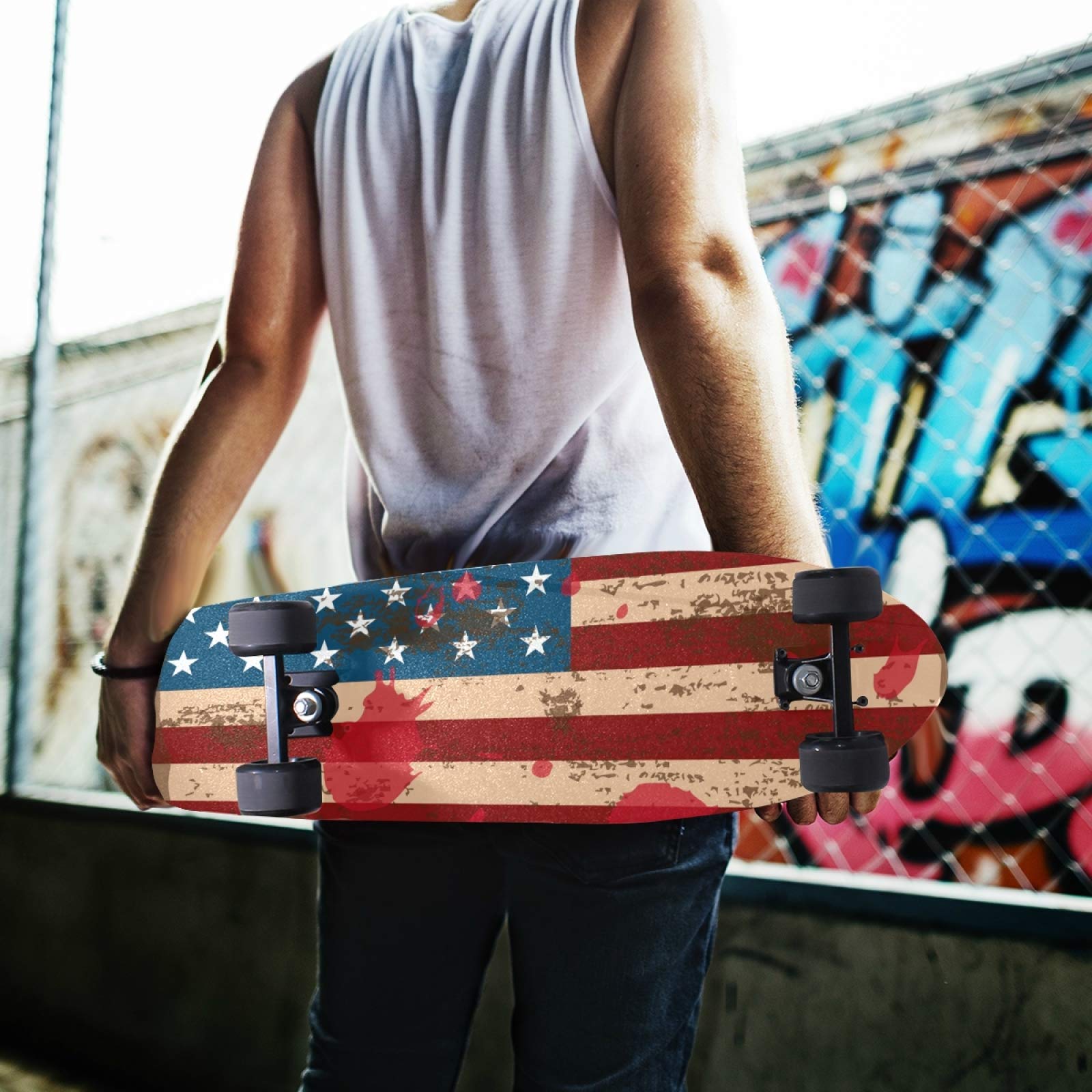 Bande Antidérapante Skateboard MNSRUU - Motif Drapeau Américain - 84x23cm - Grain Diamant - Adhésif Fort