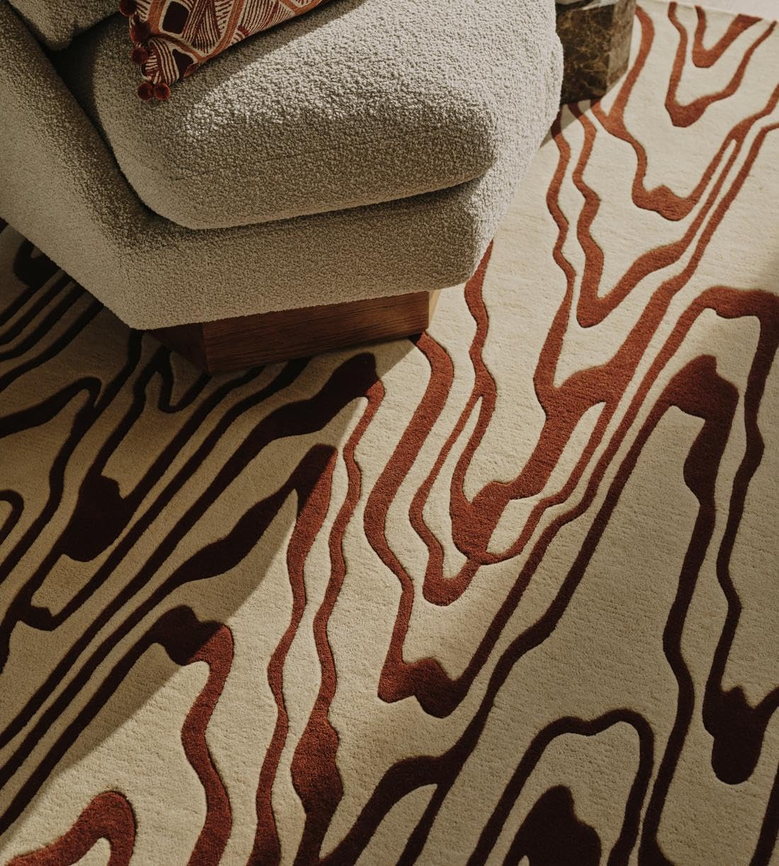 Hand Tufted Wool Area Rug – Modern Abstract Brown & Cream High Low Textured Rug, Contemporary Neutral Carpet for Living Room, Bedroom & Dining Room, Thick Plush Handmade Floor Rug (9x12ft)