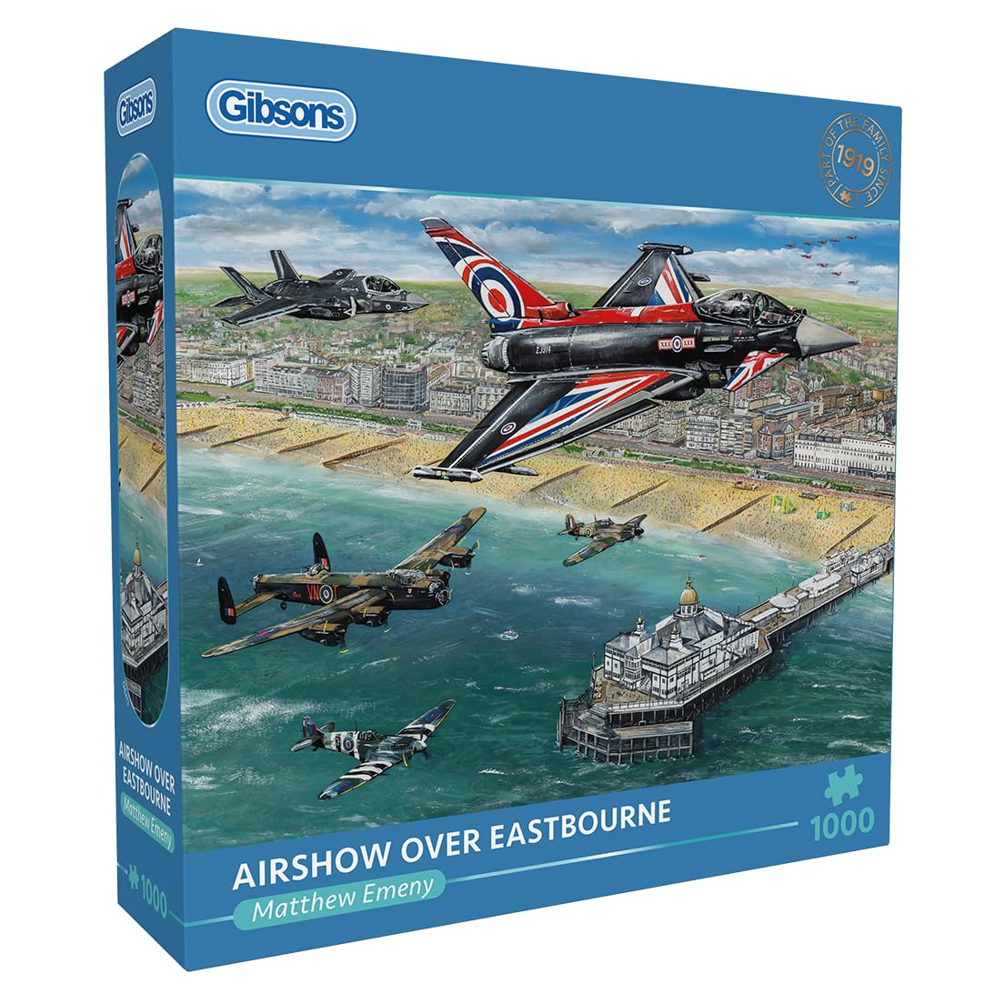 Gibsons Airshow Over Eastbourne 1000 Piece Jigsaw Puzzle for Adults – British Aviation Jigsaw by Matthew Emeny – Iconic RAF & Airshow Artwork – Premium Sustainable Puzzle Made in the UK/EU