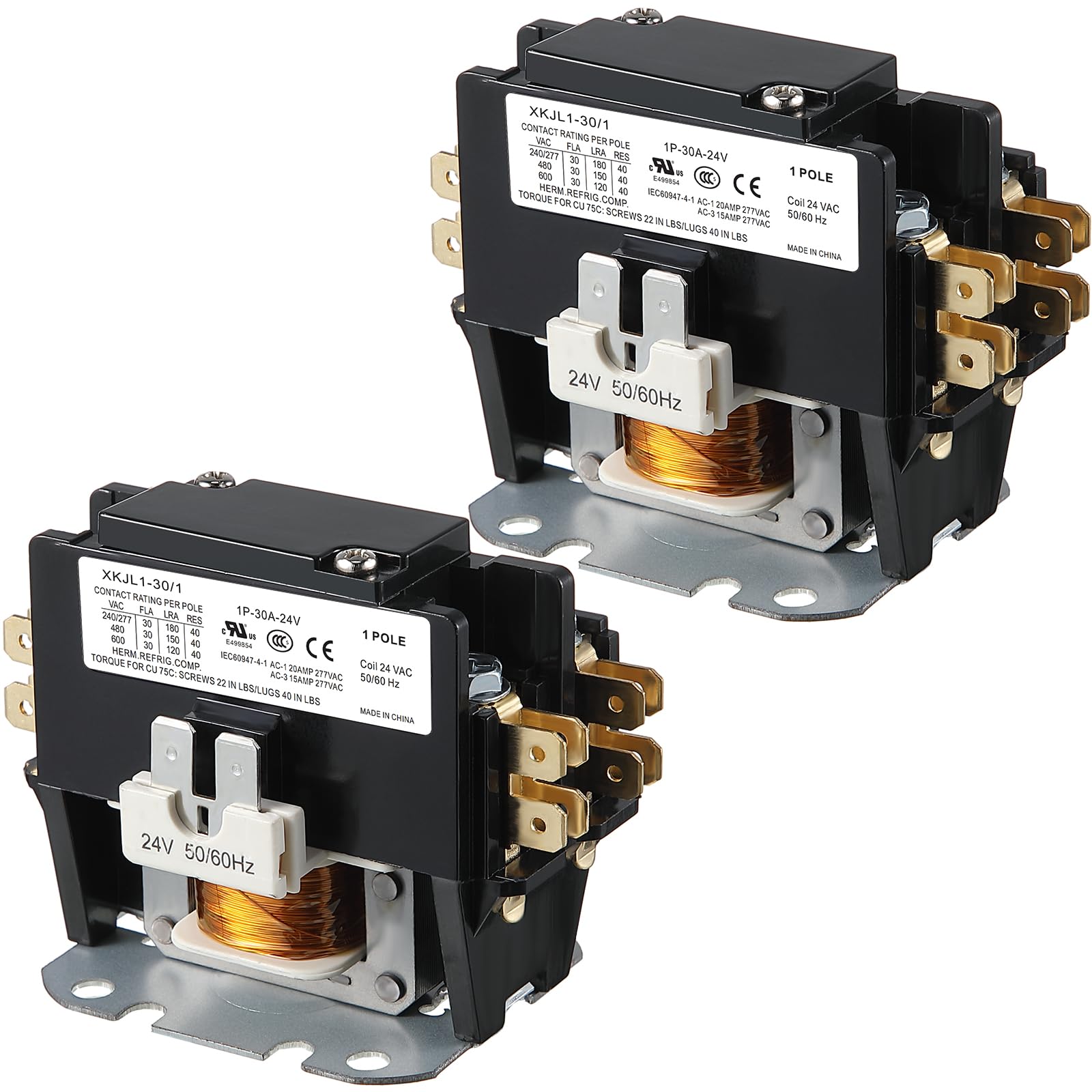 Dreyoo Carrier HVAC Motor Contactor, 24V 30 A Coil 1 Pole Replacement Relays Compatible with C230B, Air Conditioner, Heat Pump, Refrigeration Systems (2 Pack)