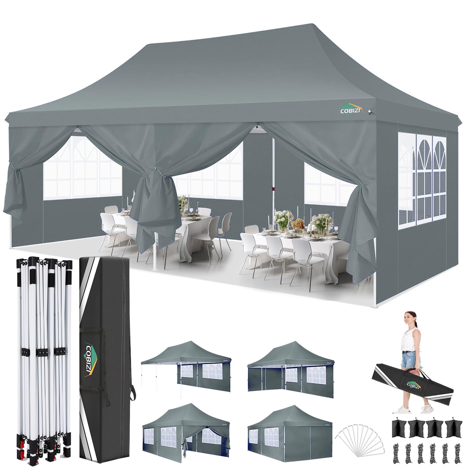 COBIZI Faltpavillon 3X6m Wasserdicht Stabil Pavillon 3x6m, Partyzelt Faltbar Anti-UV mit 6 Seitenwänden, Gartenpavillon für Hochzeiten, Freien, Garten | 3 Höhen, Sandsäcke, Upgrade-Hochdach und Tragetasche, Gartenpavillon Partyzelt für Garten, Party, Fest